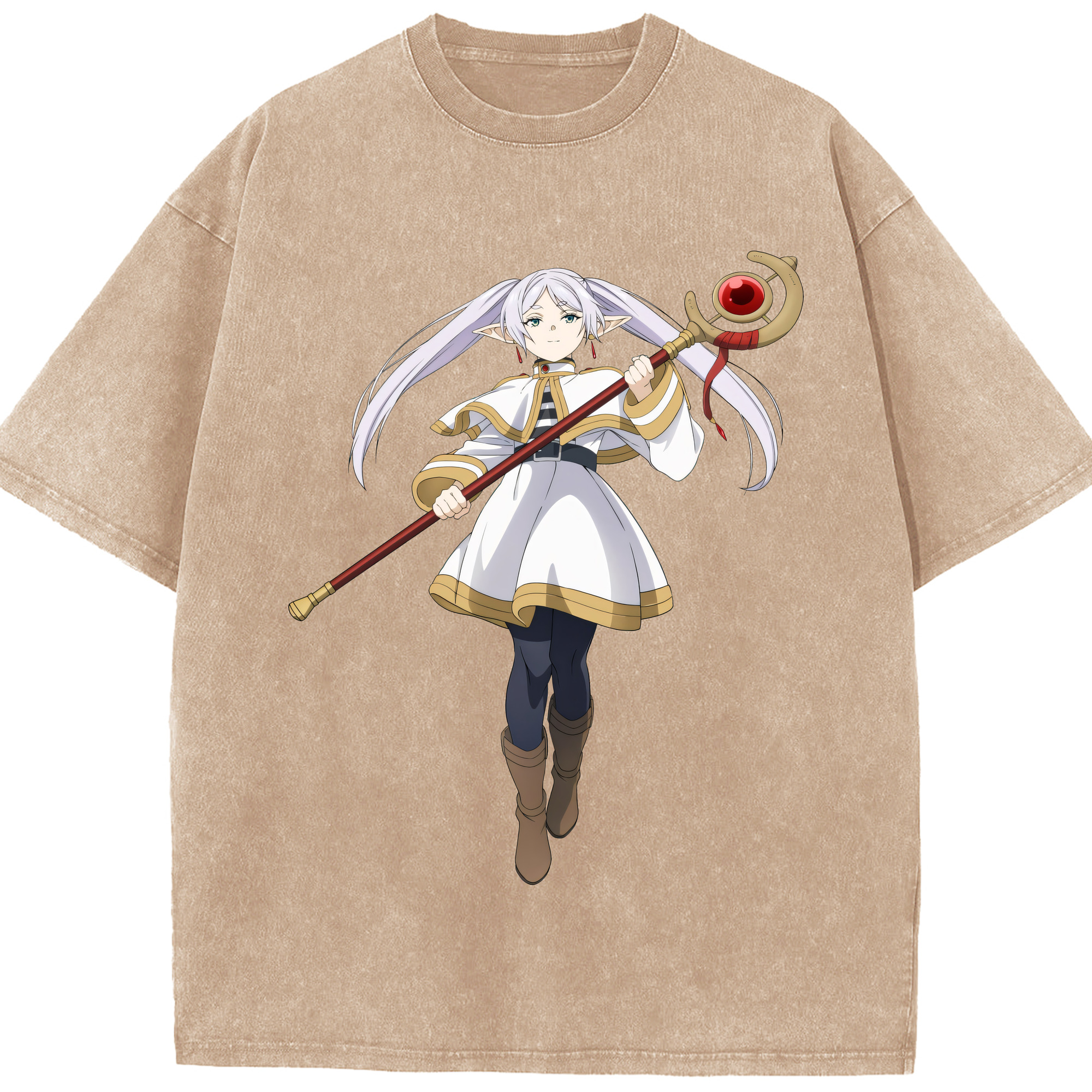 （画像用） 葬送のフリーレン Frieren 綿100% ヴィンテージ風 半袖Tシャツ（フロントプリント）