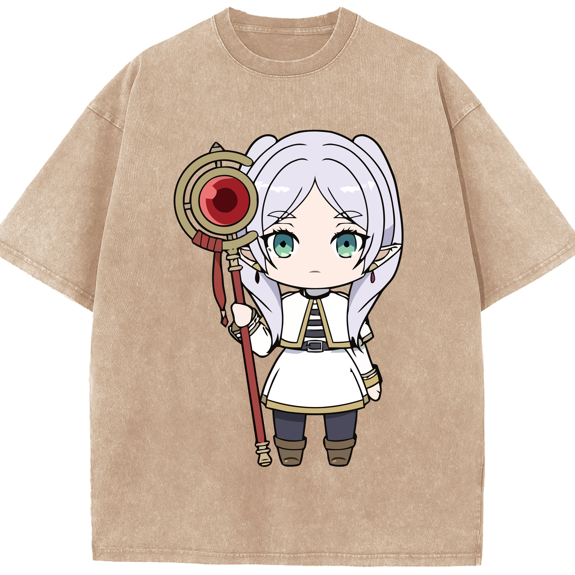 （画像用） 葬送のフリーレン Frieren 綿100% ヴィンテージ風 半袖Tシャツ（フロントプリント）