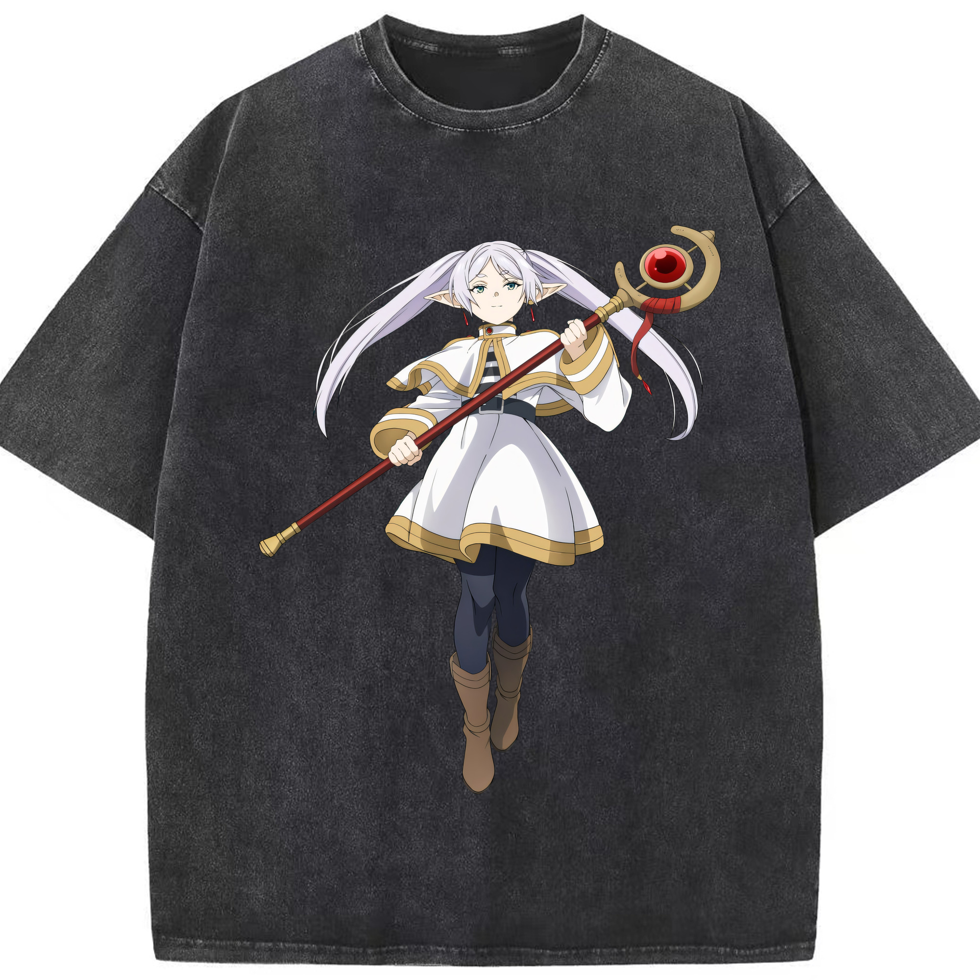 （画像用） 葬送のフリーレン Frieren 綿100% ヴィンテージ風 半袖Tシャツ（フロントプリント）
