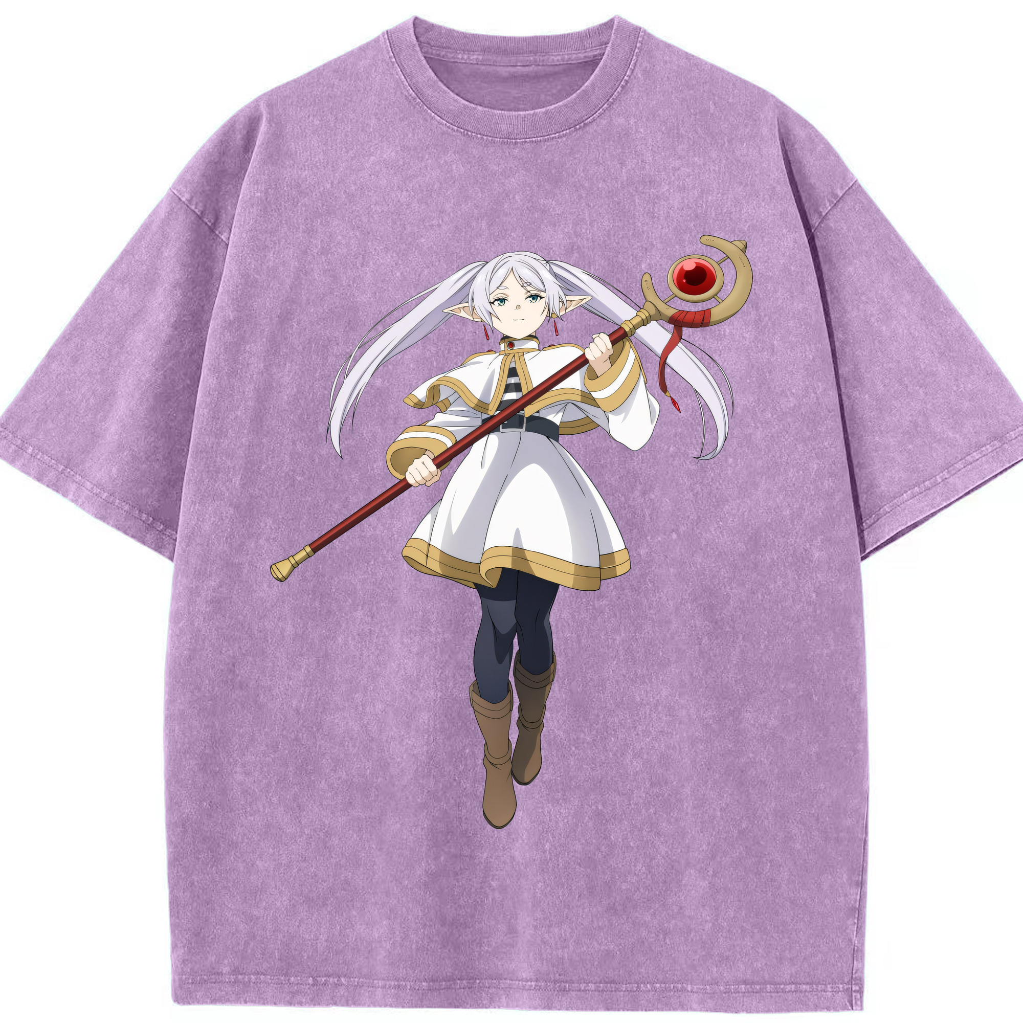 （画像用） 葬送のフリーレン Frieren 綿100% ヴィンテージ風 半袖Tシャツ（フロントプリント）