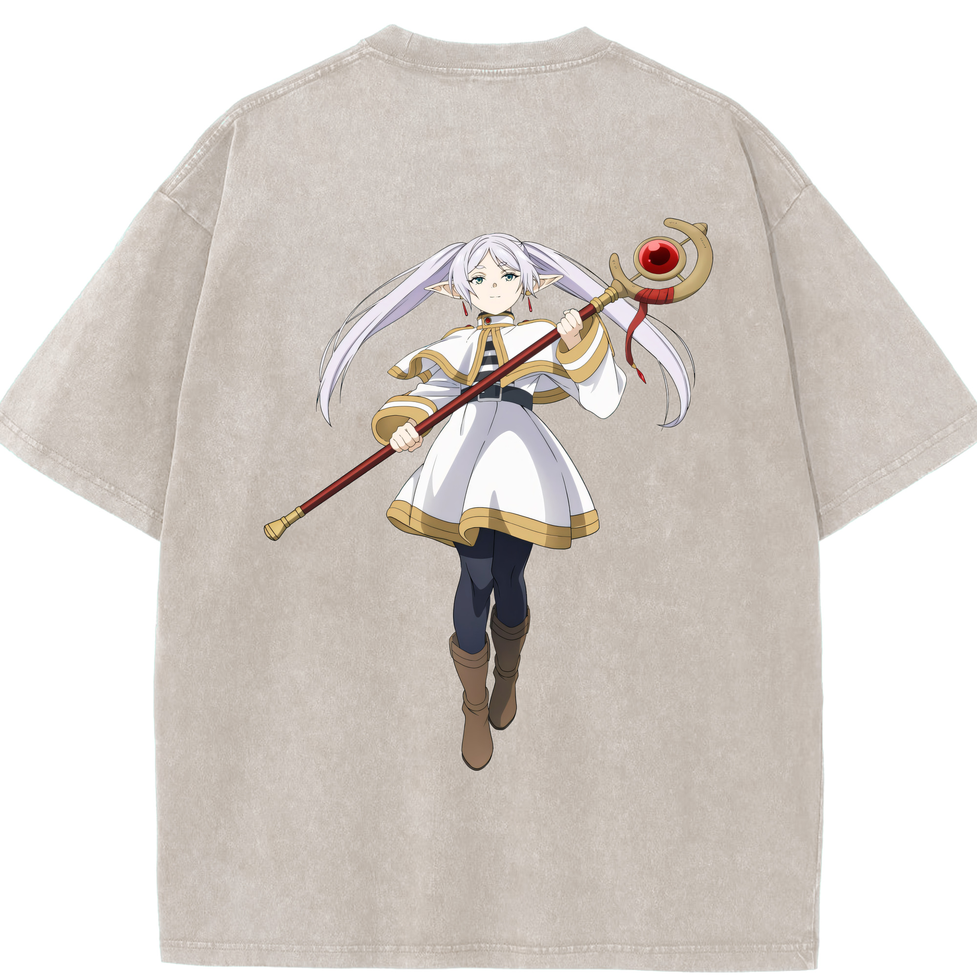 （画像用） 葬送のフリーレン Frieren 綿100% ヴィンテージ風 半袖Tシャツ（背面プリント）