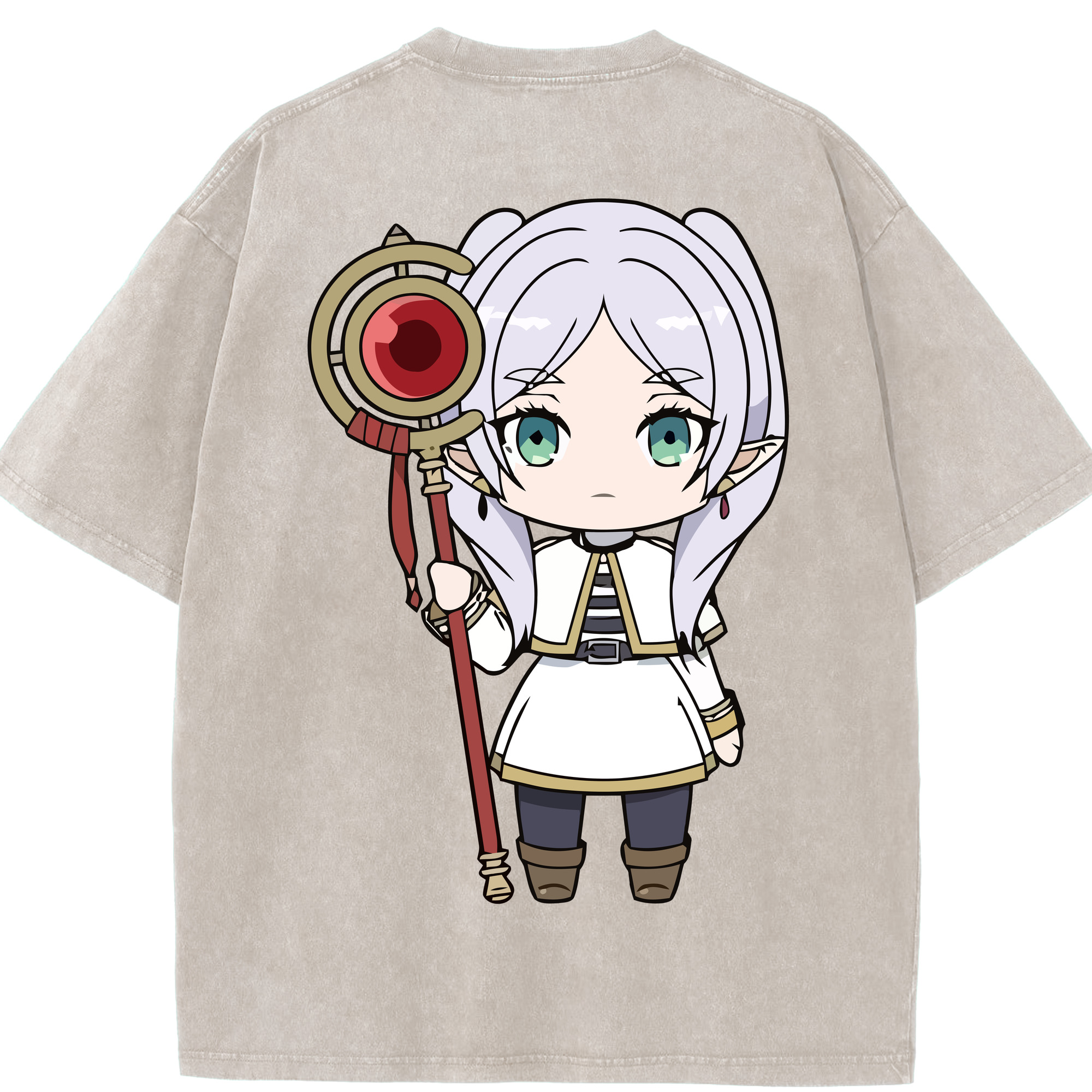 （画像用） 葬送のフリーレン Frieren 綿100% ヴィンテージ風 半袖Tシャツ（背面プリント）
