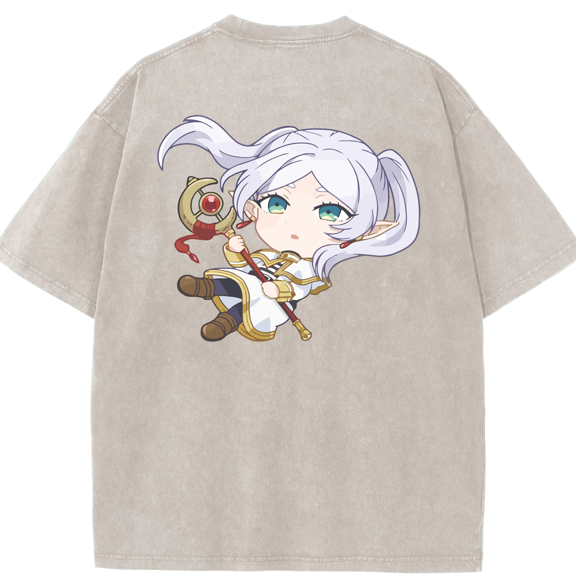 （画像用） 葬送のフリーレン Frieren 綿100% ヴィンテージ風 半袖Tシャツ（背面プリント）