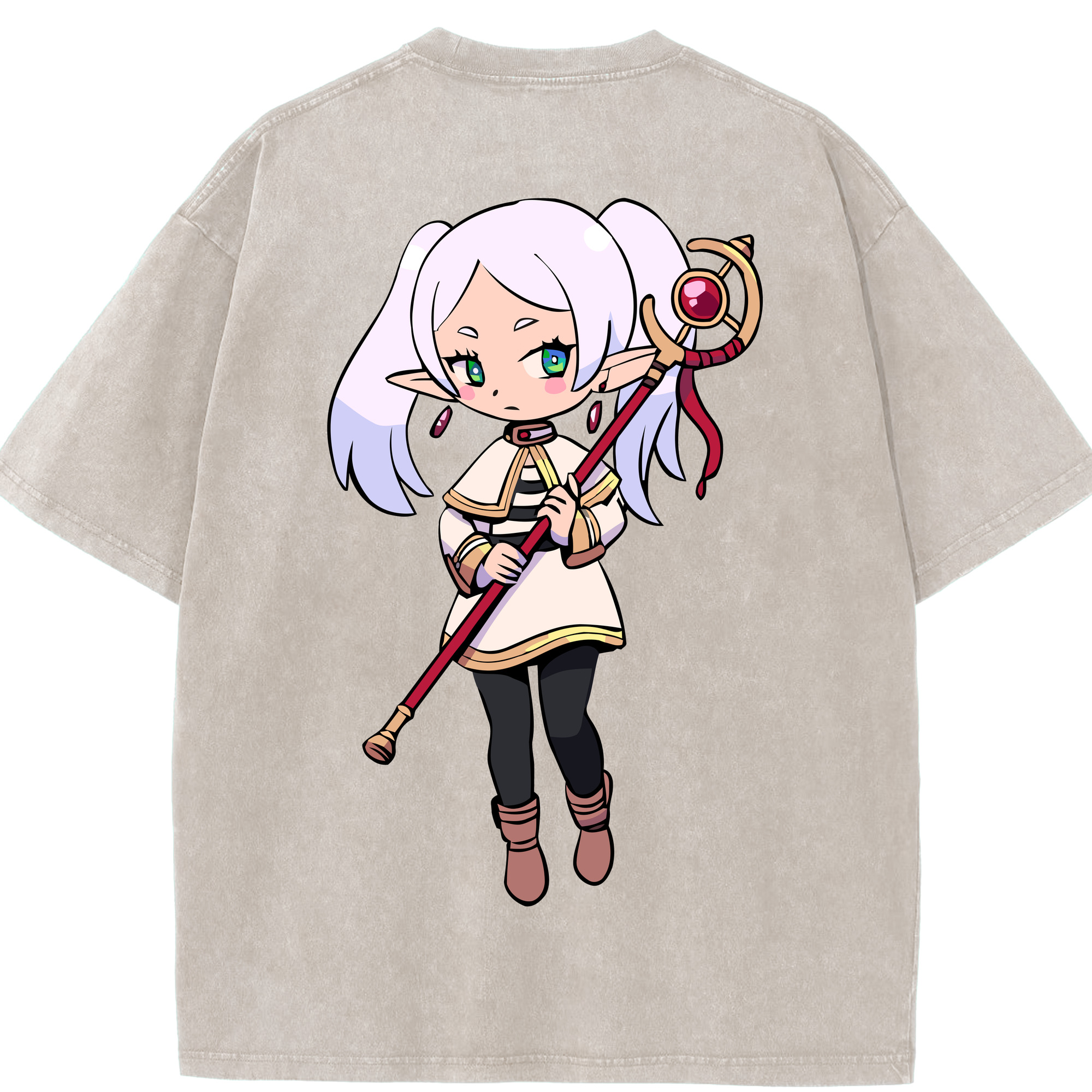 （画像用） 葬送のフリーレン Frieren 綿100% ヴィンテージ風 半袖Tシャツ（背面プリント）