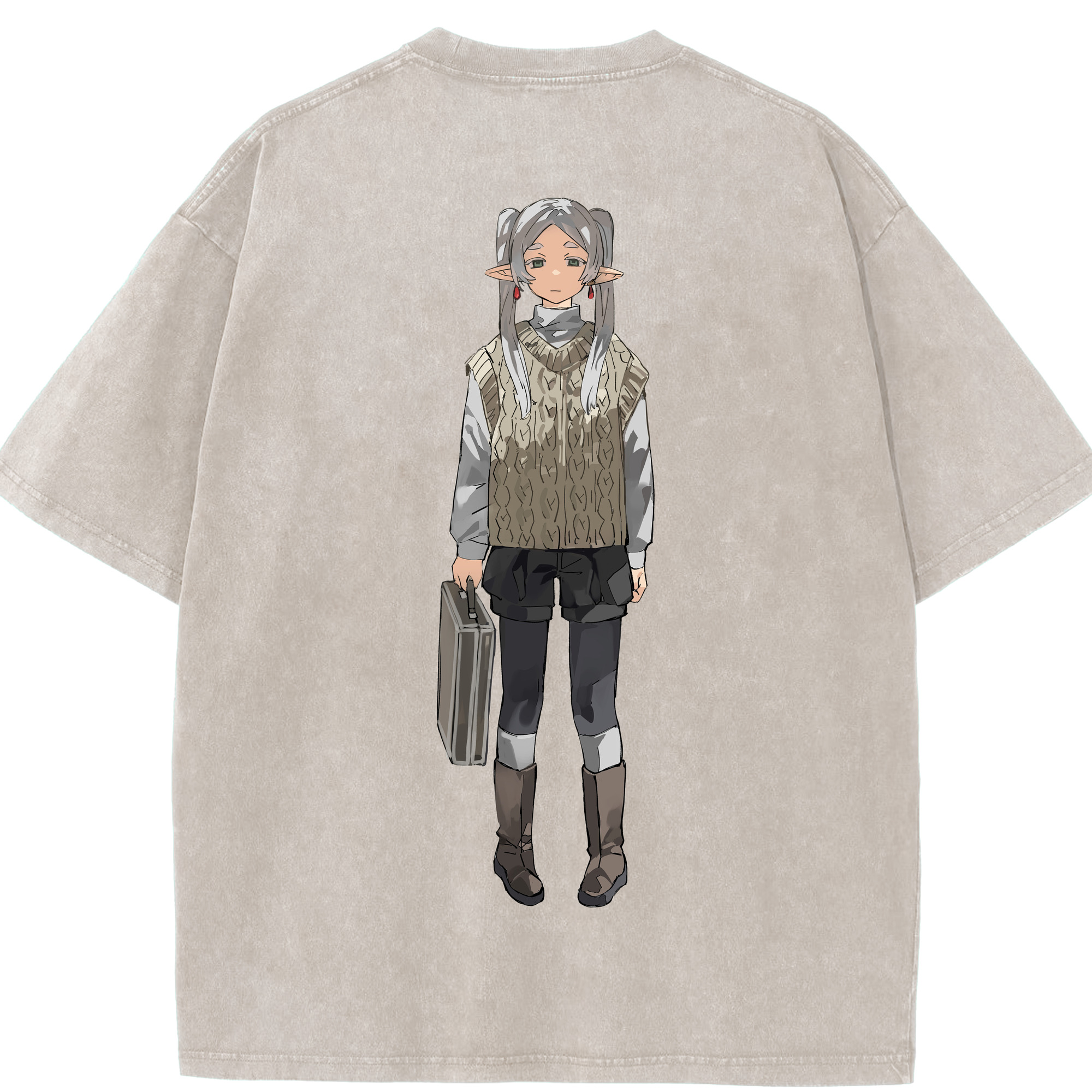 （画像用） 葬送のフリーレン Frieren 綿100% ヴィンテージ風 半袖Tシャツ（背面プリント）