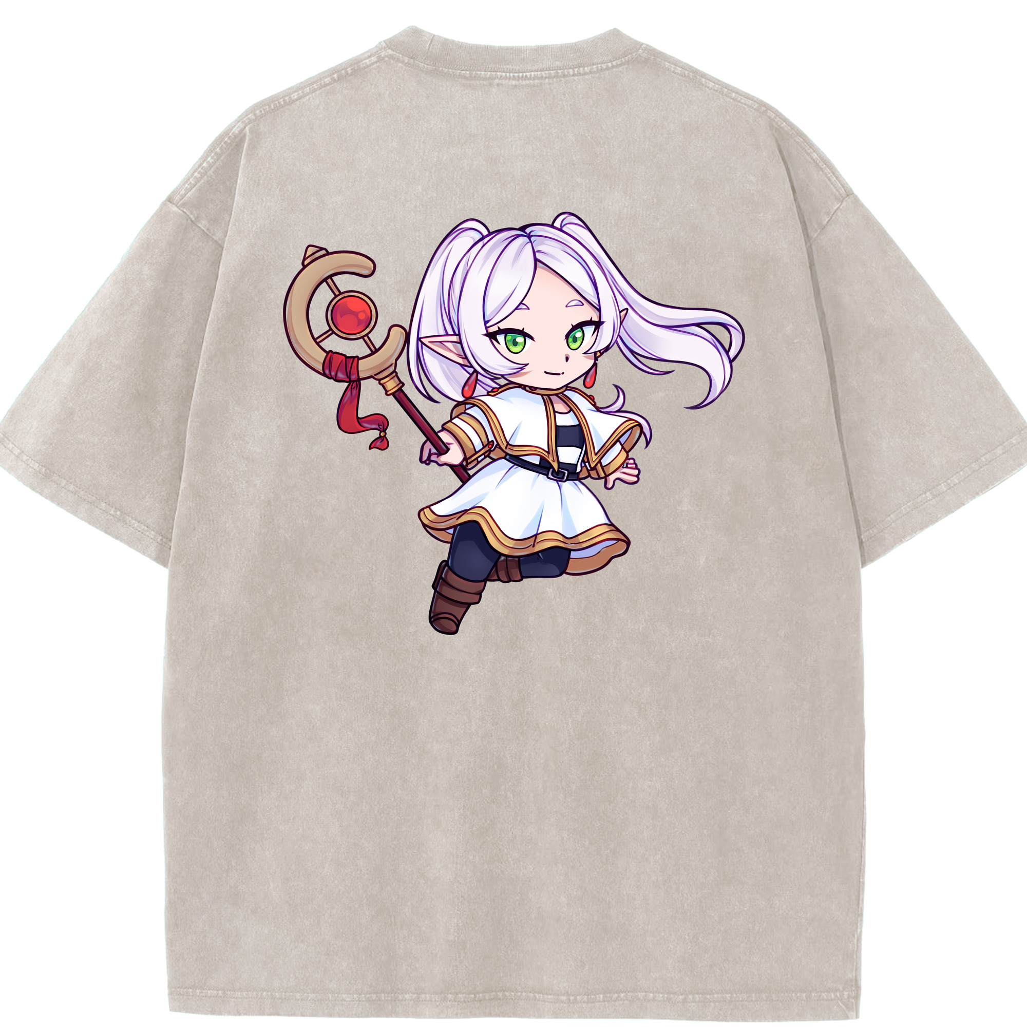 （画像用） 葬送のフリーレン Frieren 綿100% ヴィンテージ風 半袖Tシャツ（背面プリント）