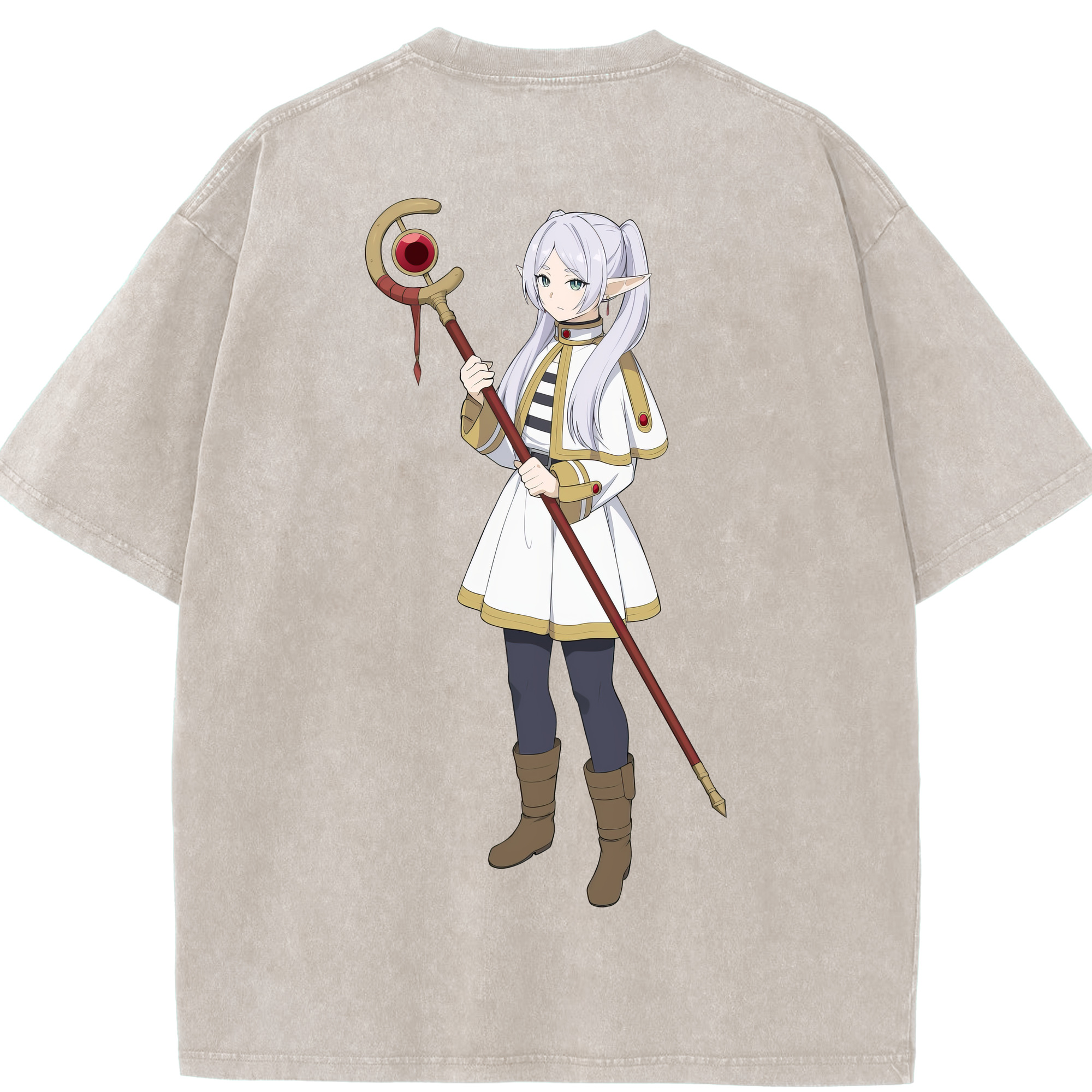 （画像用） 葬送のフリーレン Frieren 綿100% ヴィンテージ風 半袖Tシャツ（背面プリント）