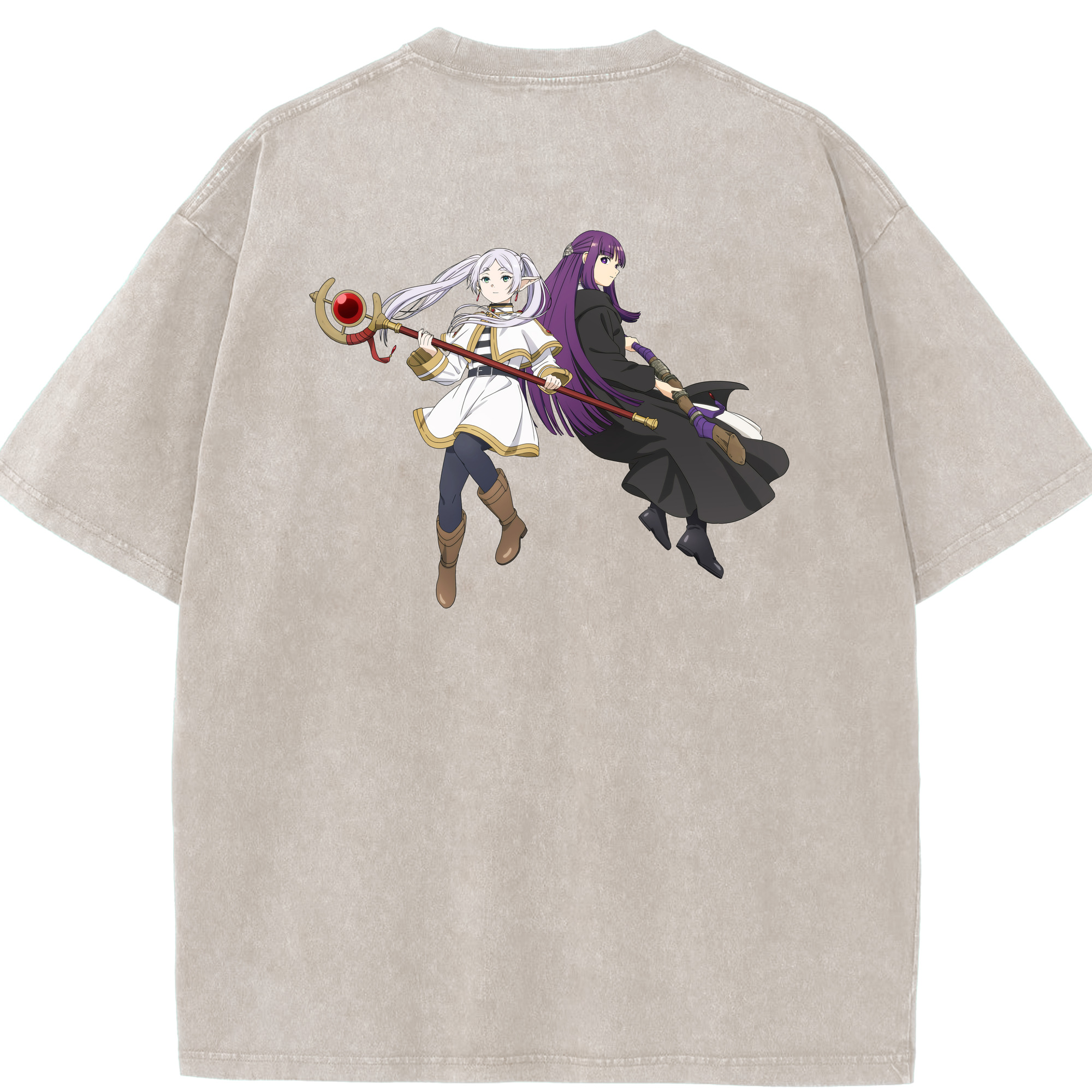 （画像用） 葬送のフリーレン Frieren 綿100% ヴィンテージ風 半袖Tシャツ（背面プリント）