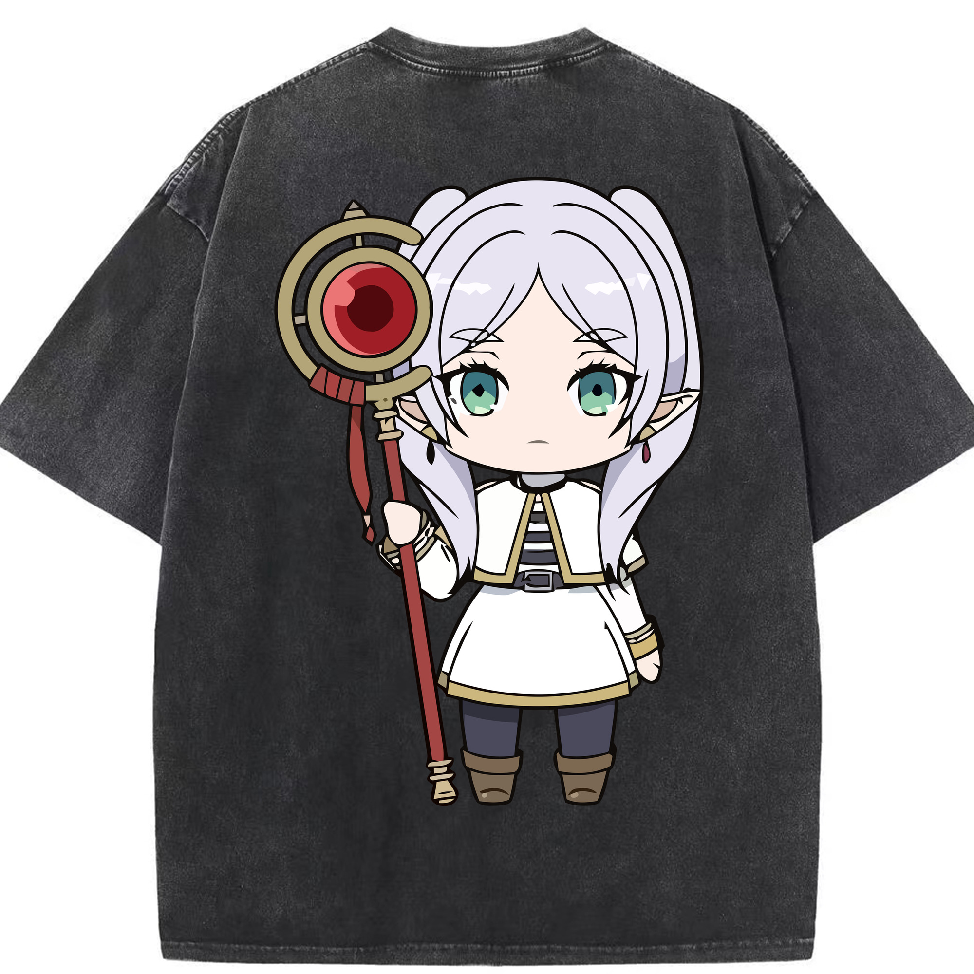 （画像用） 葬送のフリーレン Frieren 綿100% ヴィンテージ風 半袖Tシャツ（背面プリント）