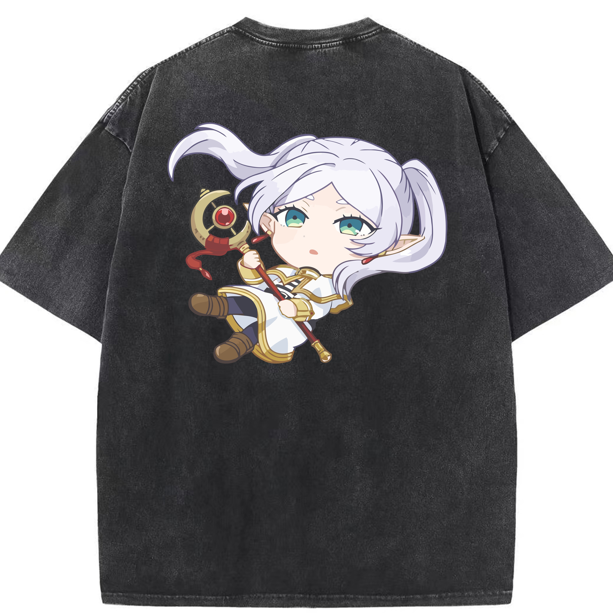 （画像用） 葬送のフリーレン Frieren 綿100% ヴィンテージ風 半袖Tシャツ（背面プリント）