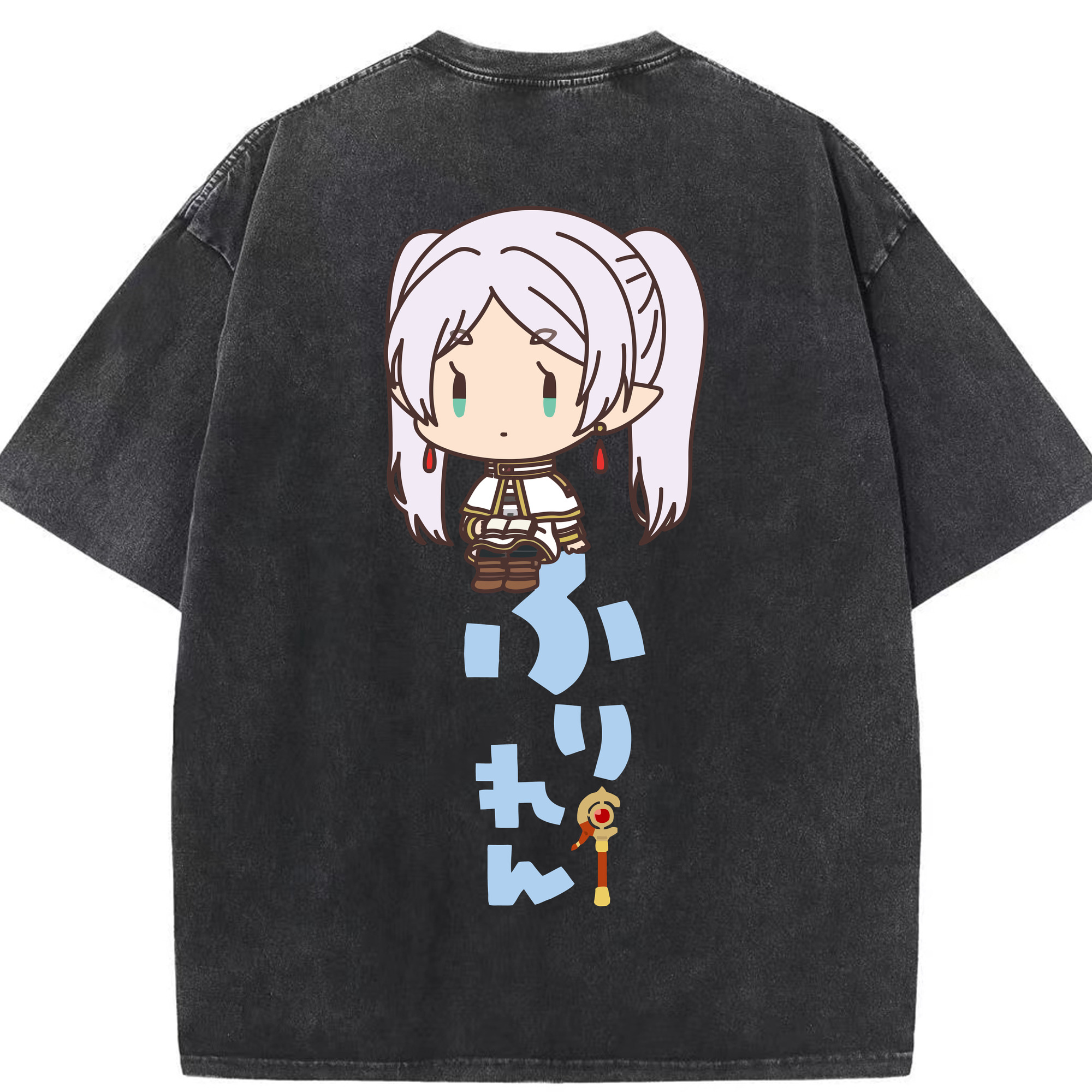 （画像用） 葬送のフリーレン Frieren 綿100% ヴィンテージ風 半袖Tシャツ（背面プリント）