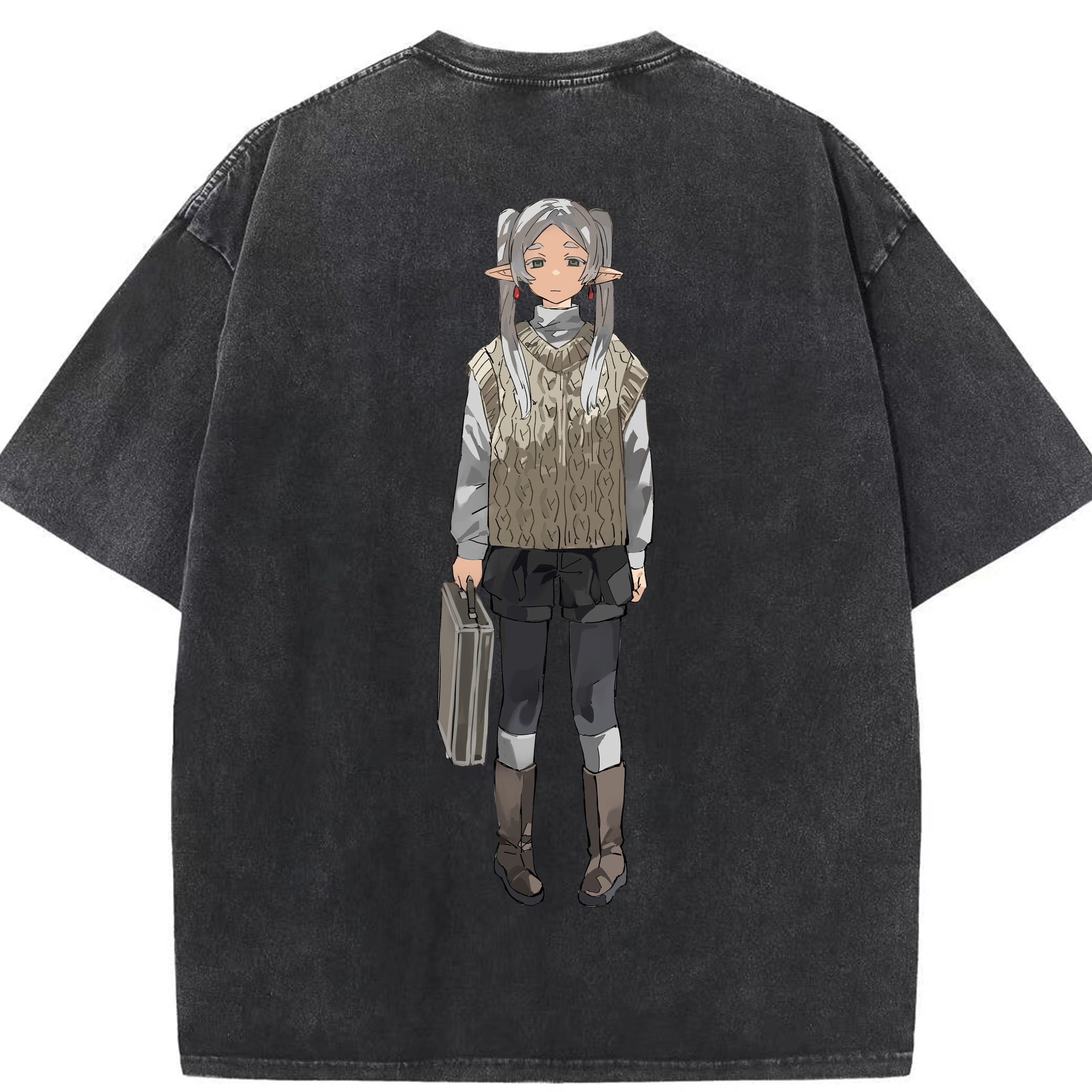 （画像用） 葬送のフリーレン Frieren 綿100% ヴィンテージ風 半袖Tシャツ（背面プリント）