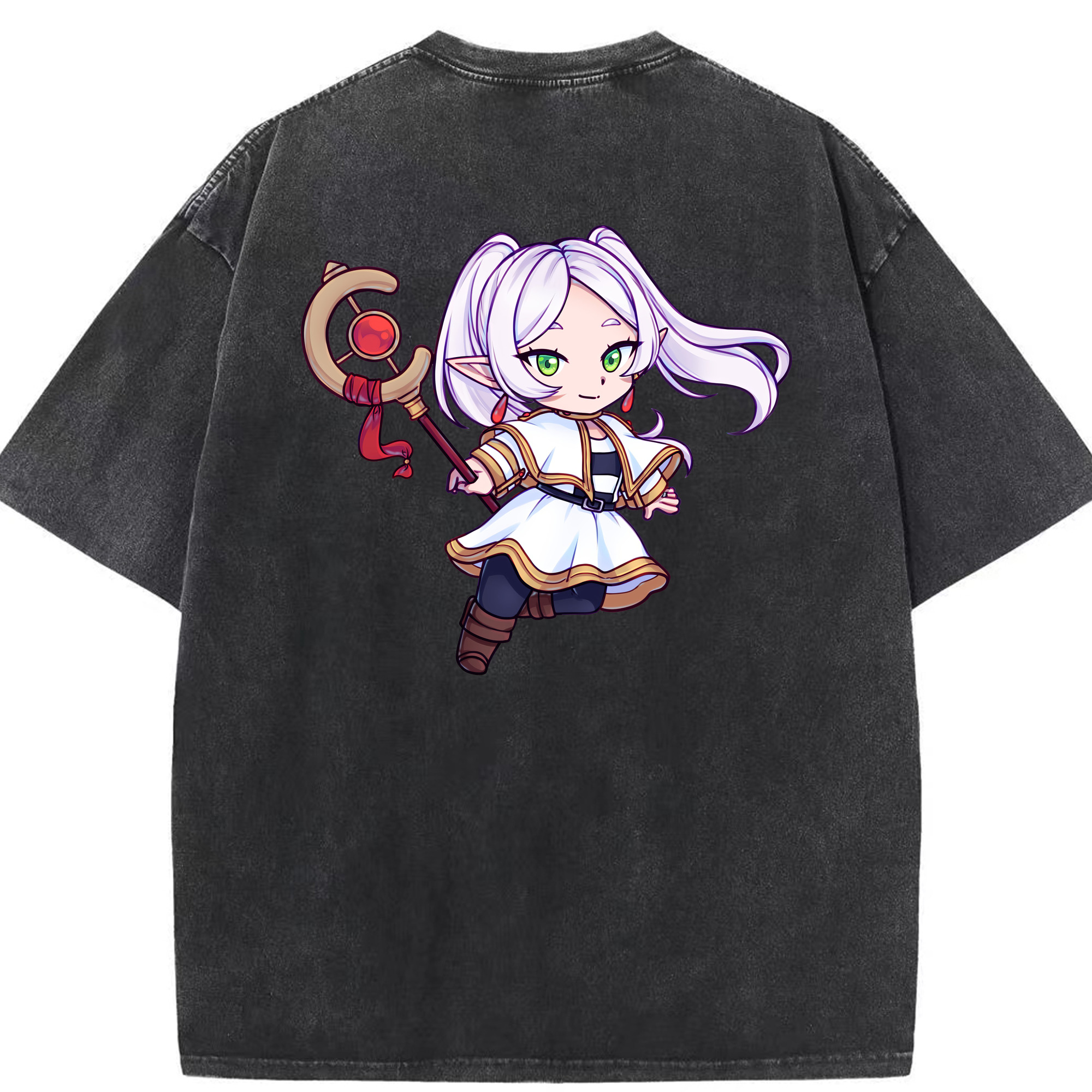 （画像用） 葬送のフリーレン Frieren 綿100% ヴィンテージ風 半袖Tシャツ（背面プリント）