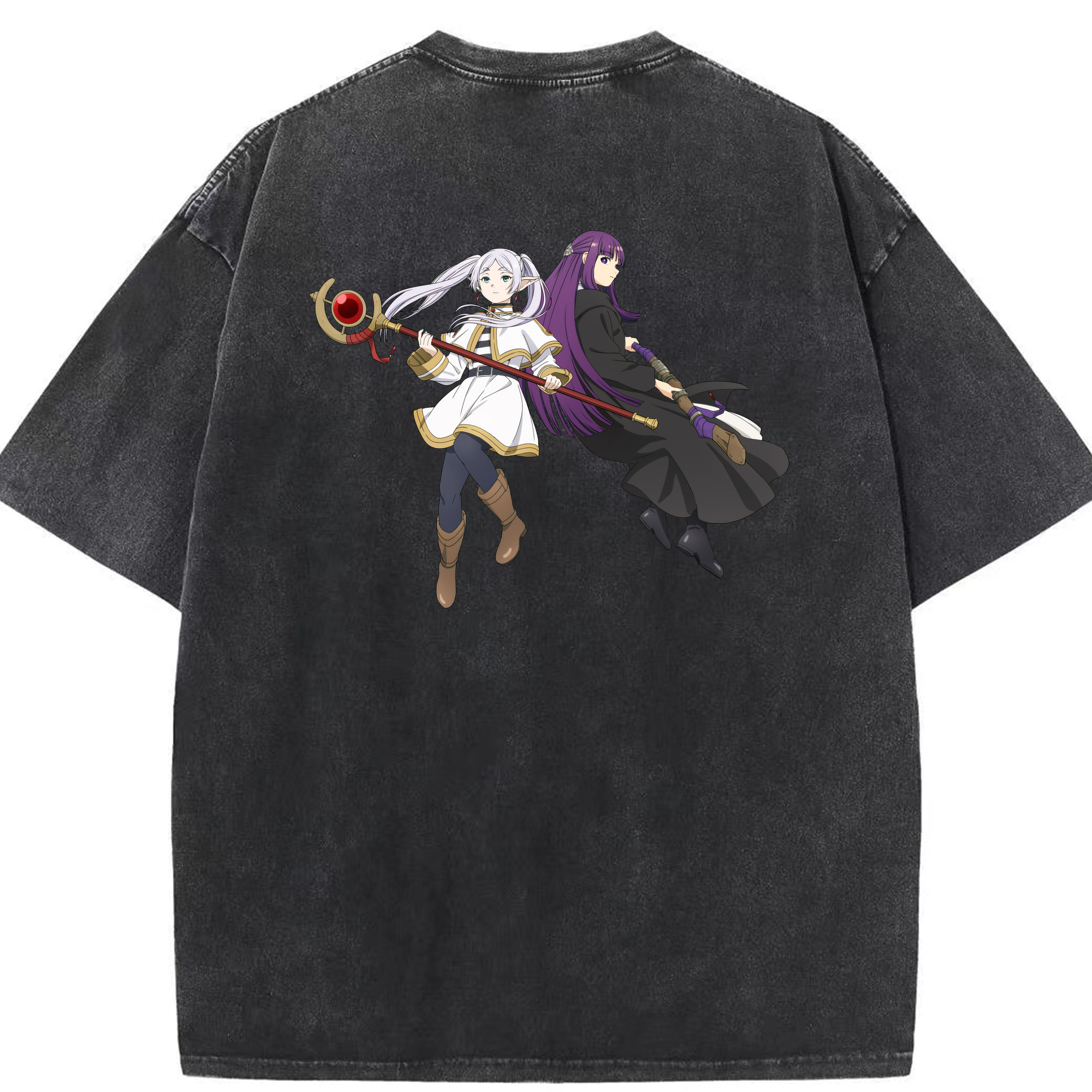 （画像用） 葬送のフリーレン Frieren 綿100% ヴィンテージ風 半袖Tシャツ（背面プリント）