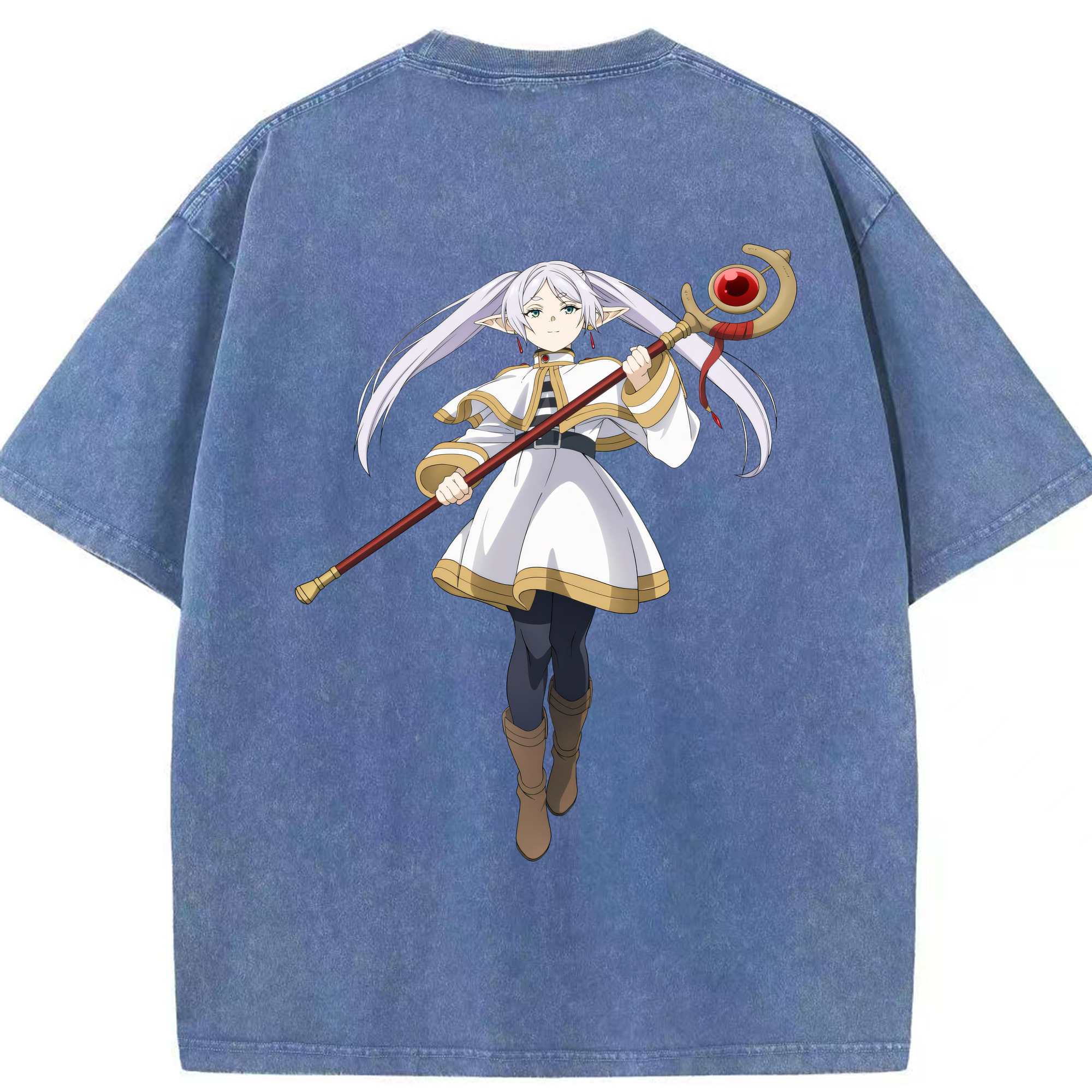 （画像用） 葬送のフリーレン Frieren 綿100% ヴィンテージ風 半袖Tシャツ（背面プリント）