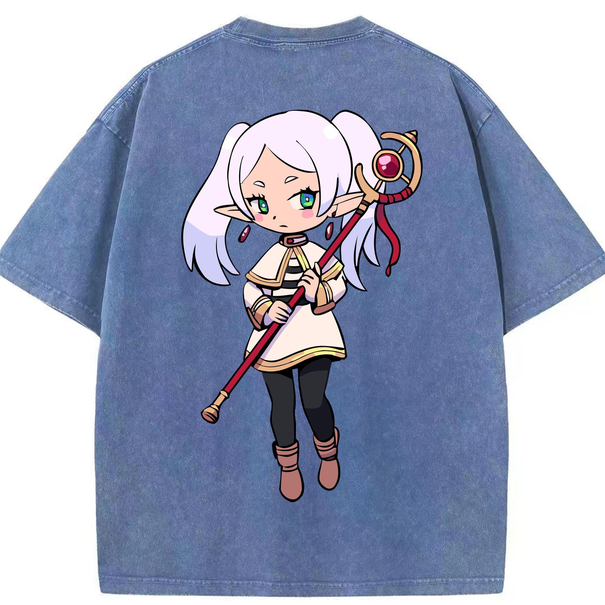 （画像用） 葬送のフリーレン Frieren 綿100% ヴィンテージ風 半袖Tシャツ（背面プリント）
