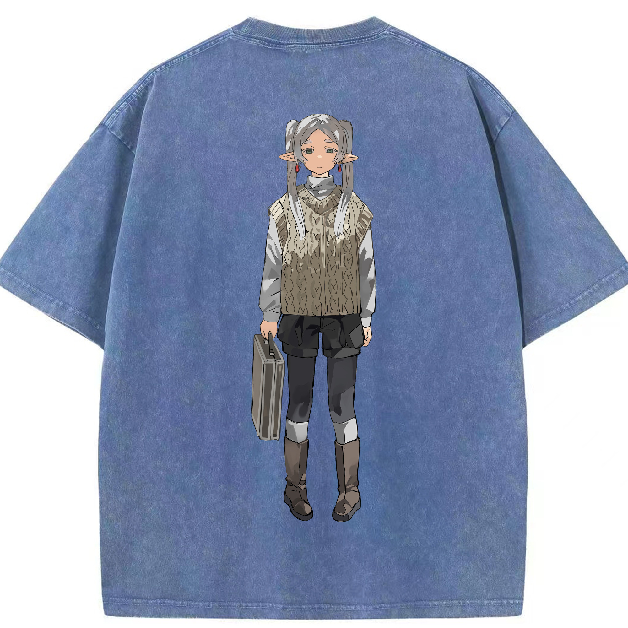 （画像用） 葬送のフリーレン Frieren 綿100% ヴィンテージ風 半袖Tシャツ（背面プリント）