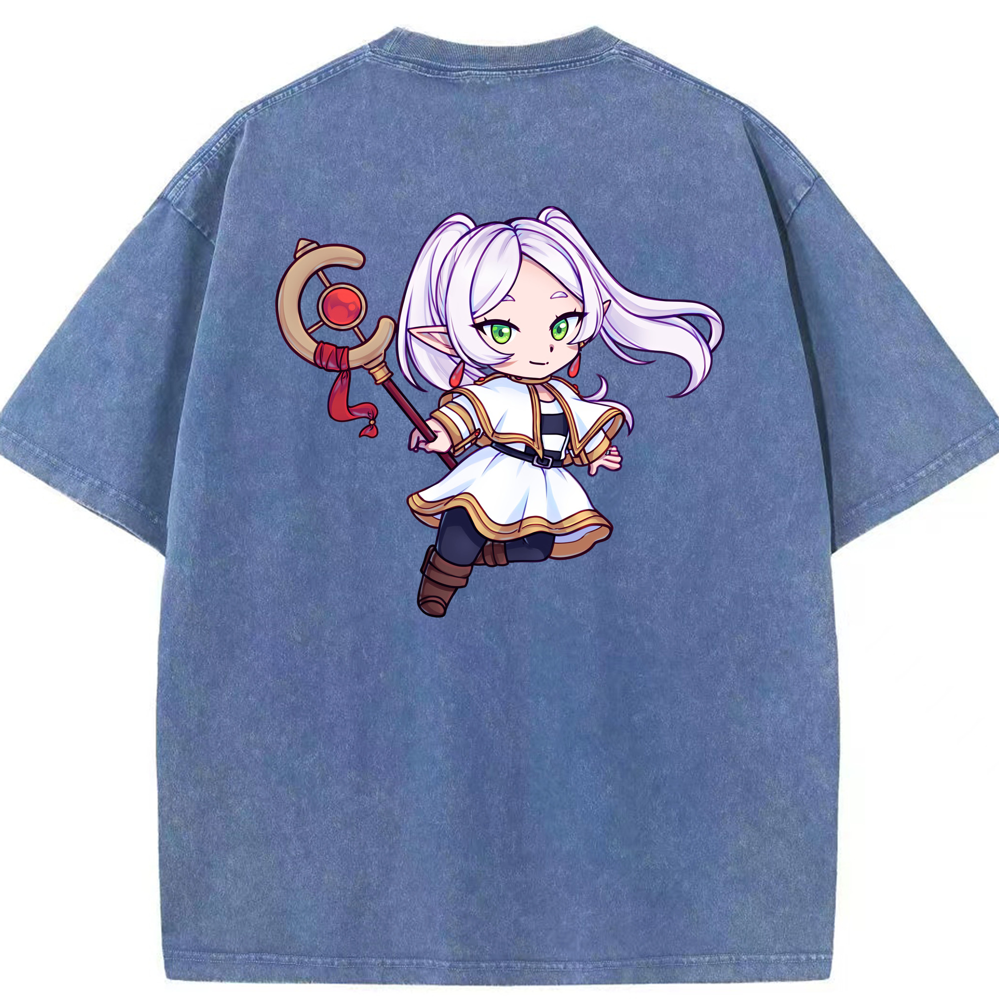 （画像用） 葬送のフリーレン Frieren 綿100% ヴィンテージ風 半袖Tシャツ（背面プリント）