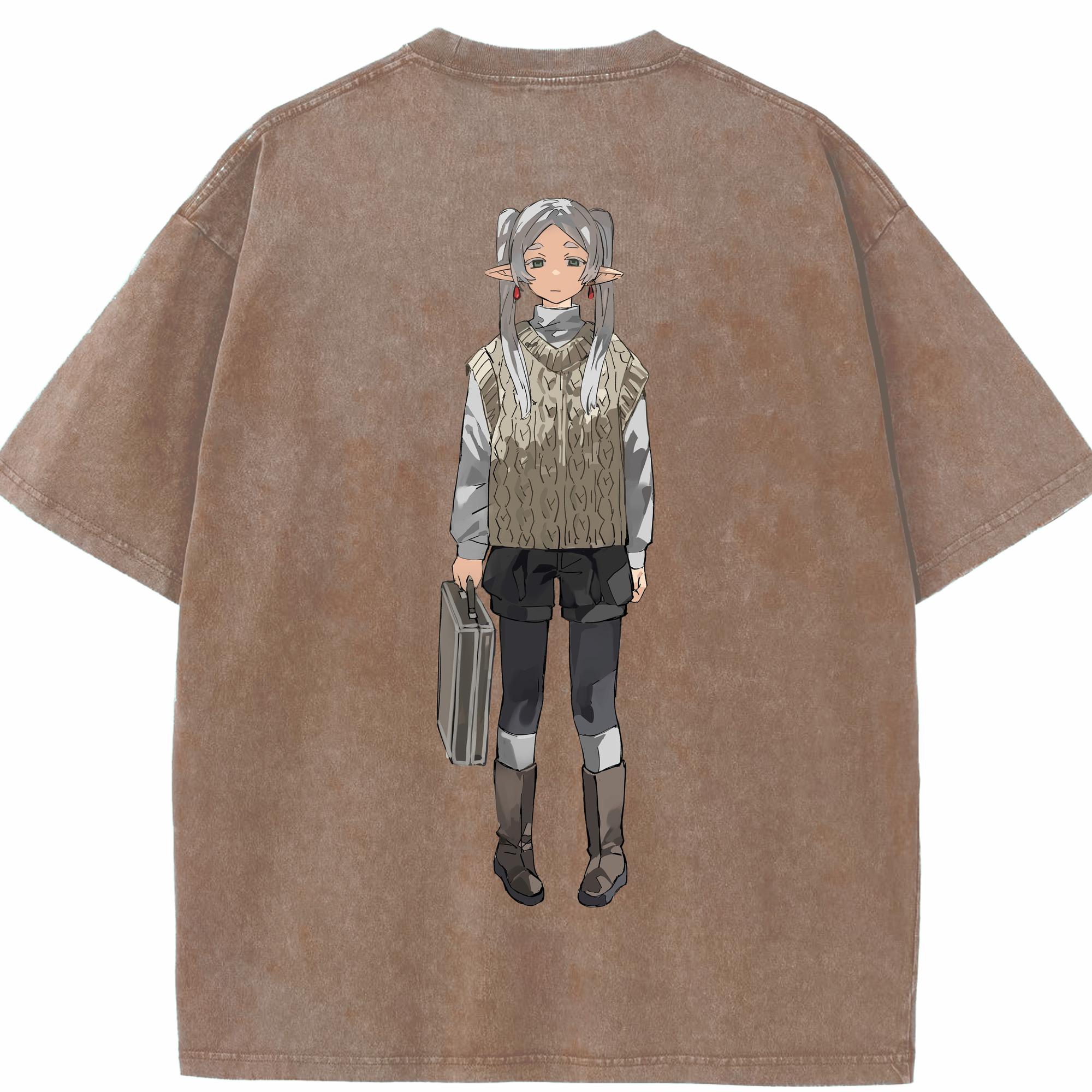 （画像用） 葬送のフリーレン Frieren 綿100% ヴィンテージ風 半袖Tシャツ（背面プリント）