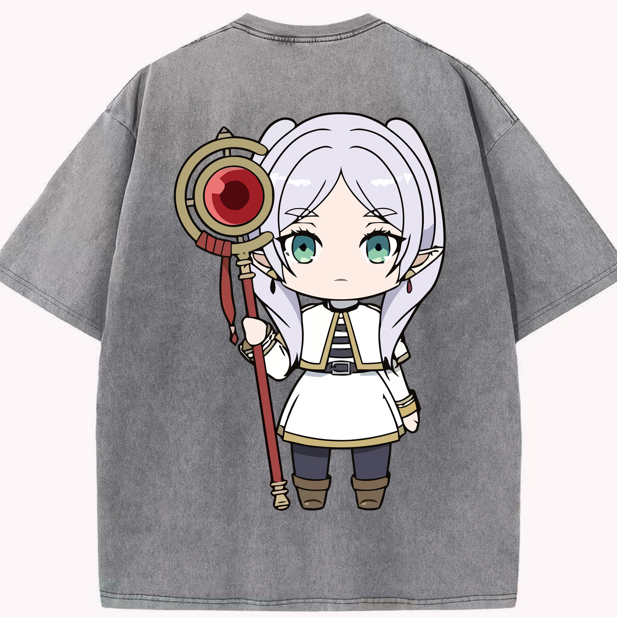 （画像用） 葬送のフリーレン Frieren 綿100% ヴィンテージ風 半袖Tシャツ（背面プリント）