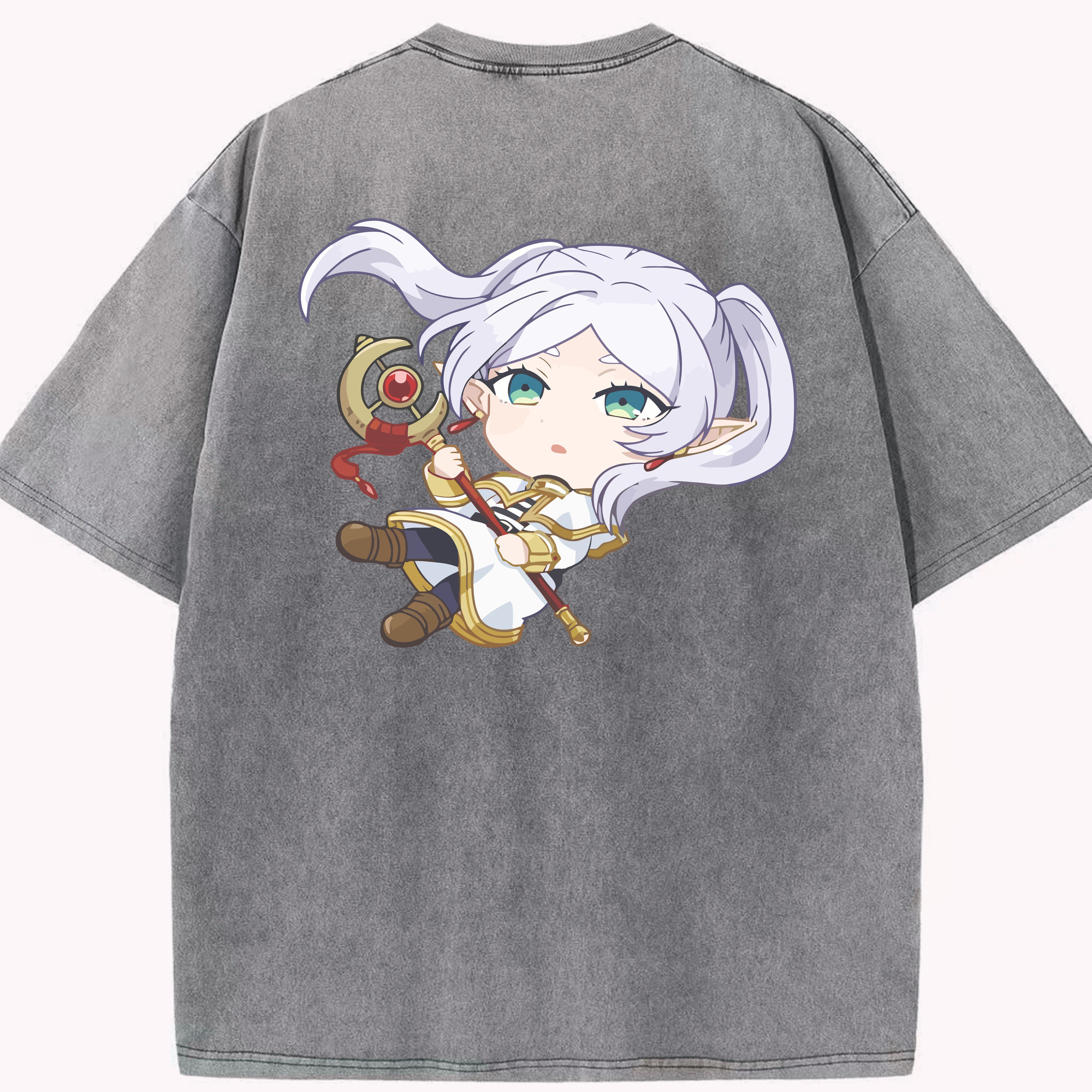 （画像用） 葬送のフリーレン Frieren 綿100% ヴィンテージ風 半袖Tシャツ（背面プリント）