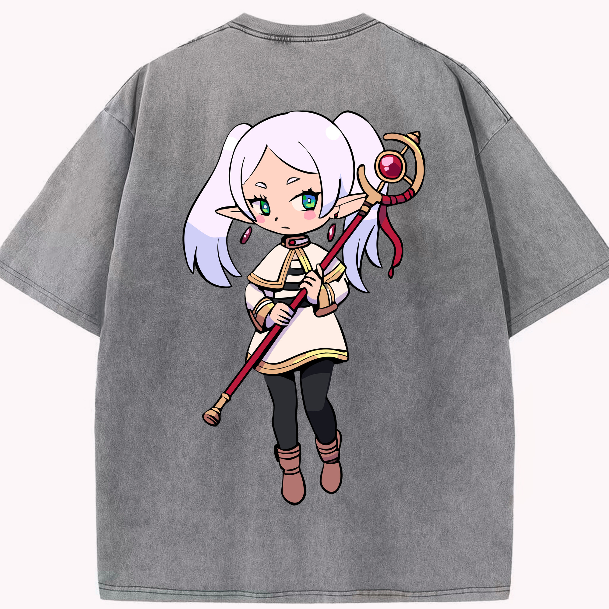 （画像用） 葬送のフリーレン Frieren 綿100% ヴィンテージ風 半袖Tシャツ（背面プリント）