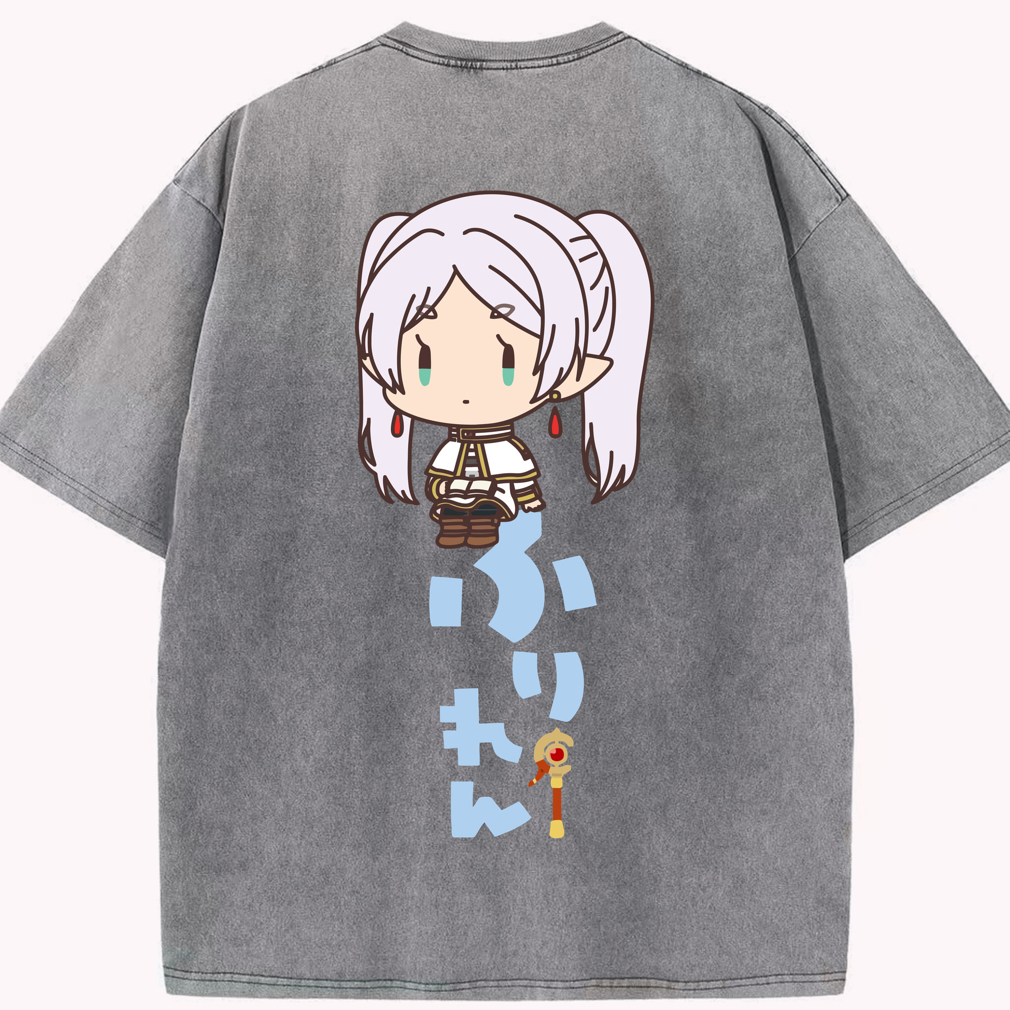 （画像用） 葬送のフリーレン Frieren 綿100% ヴィンテージ風 半袖Tシャツ（背面プリント）
