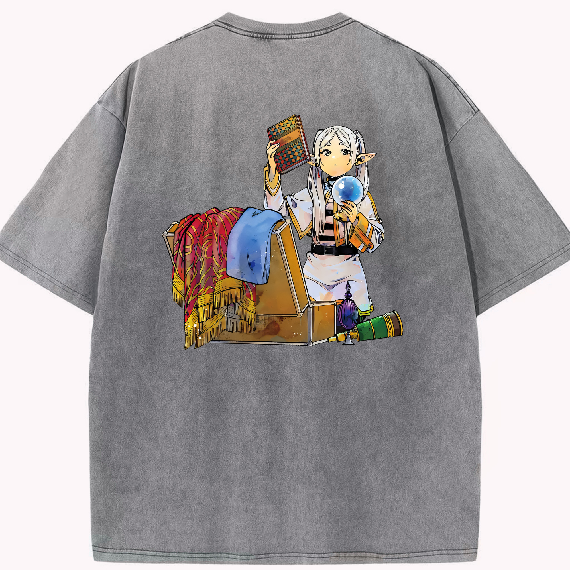 （画像用） 葬送のフリーレン Frieren 綿100% ヴィンテージ風 半袖Tシャツ（背面プリント）