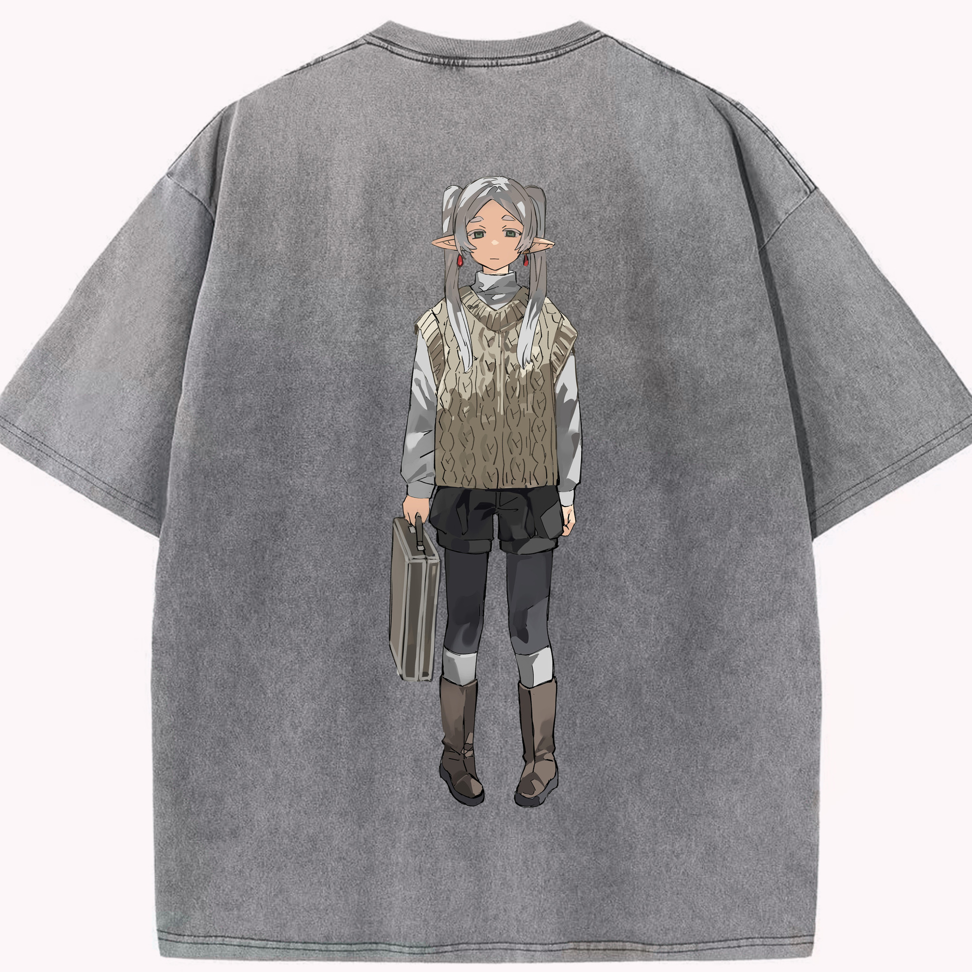 （画像用） 葬送のフリーレン Frieren 綿100% ヴィンテージ風 半袖Tシャツ（背面プリント）
