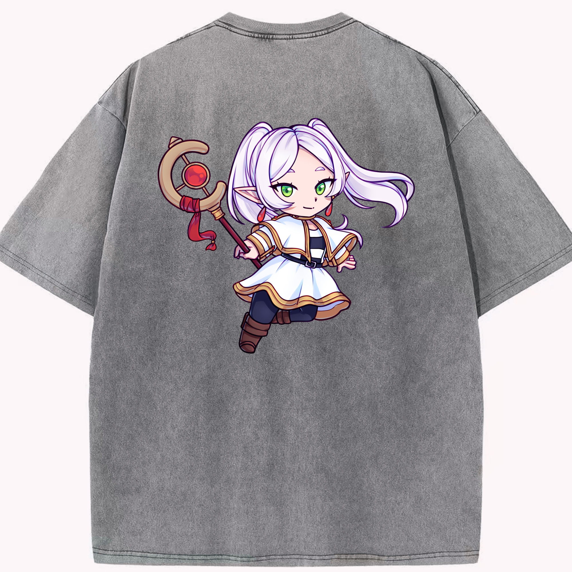 （画像用） 葬送のフリーレン Frieren 綿100% ヴィンテージ風 半袖Tシャツ（背面プリント）