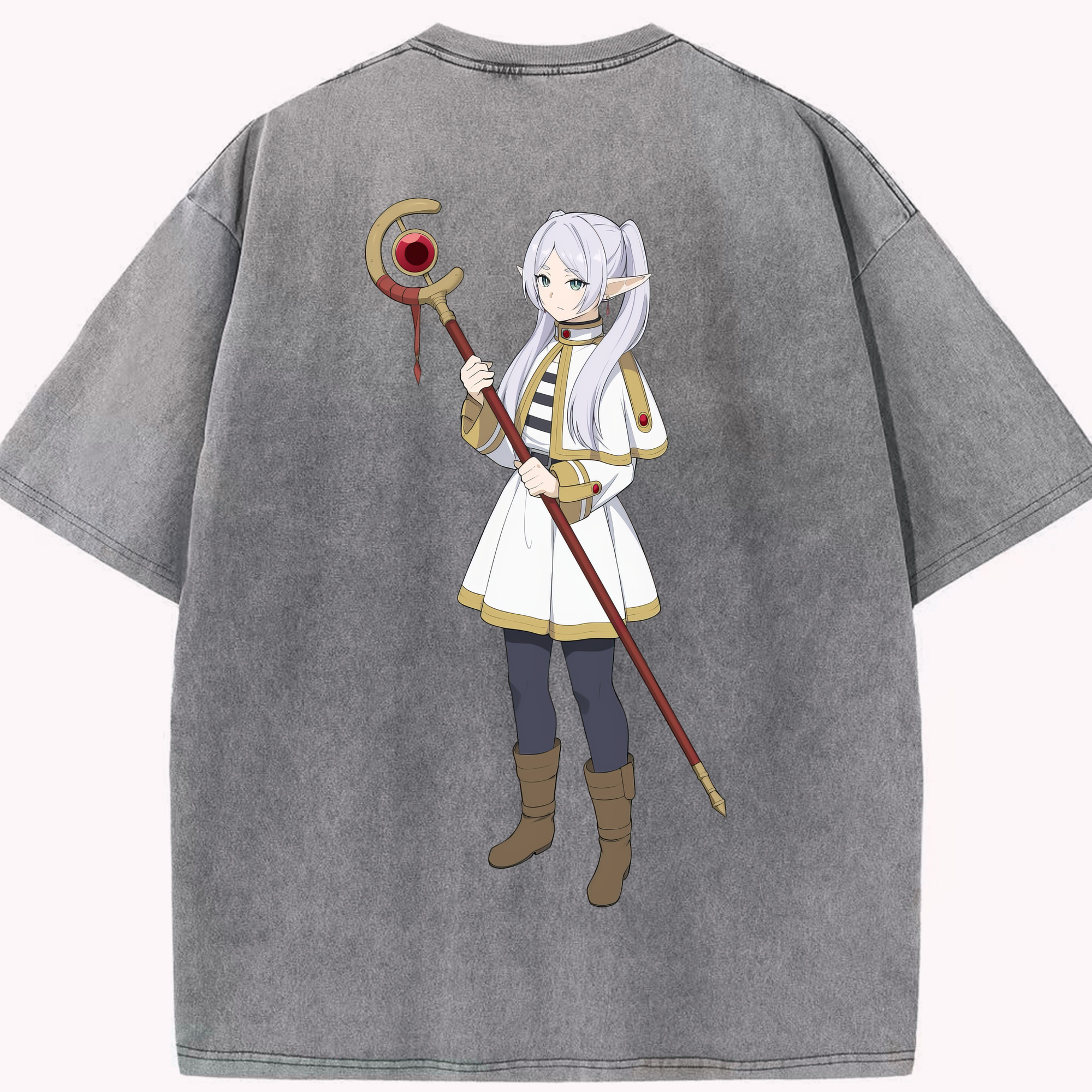 （画像用） 葬送のフリーレン Frieren 綿100% ヴィンテージ風 半袖Tシャツ（背面プリント）