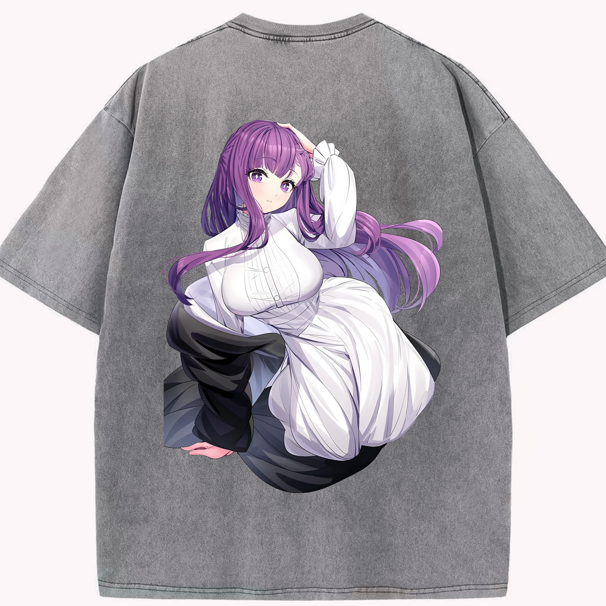 （画像用） 葬送のフリーレン Frieren 綿100% ヴィンテージ風 半袖Tシャツ（背面プリント）