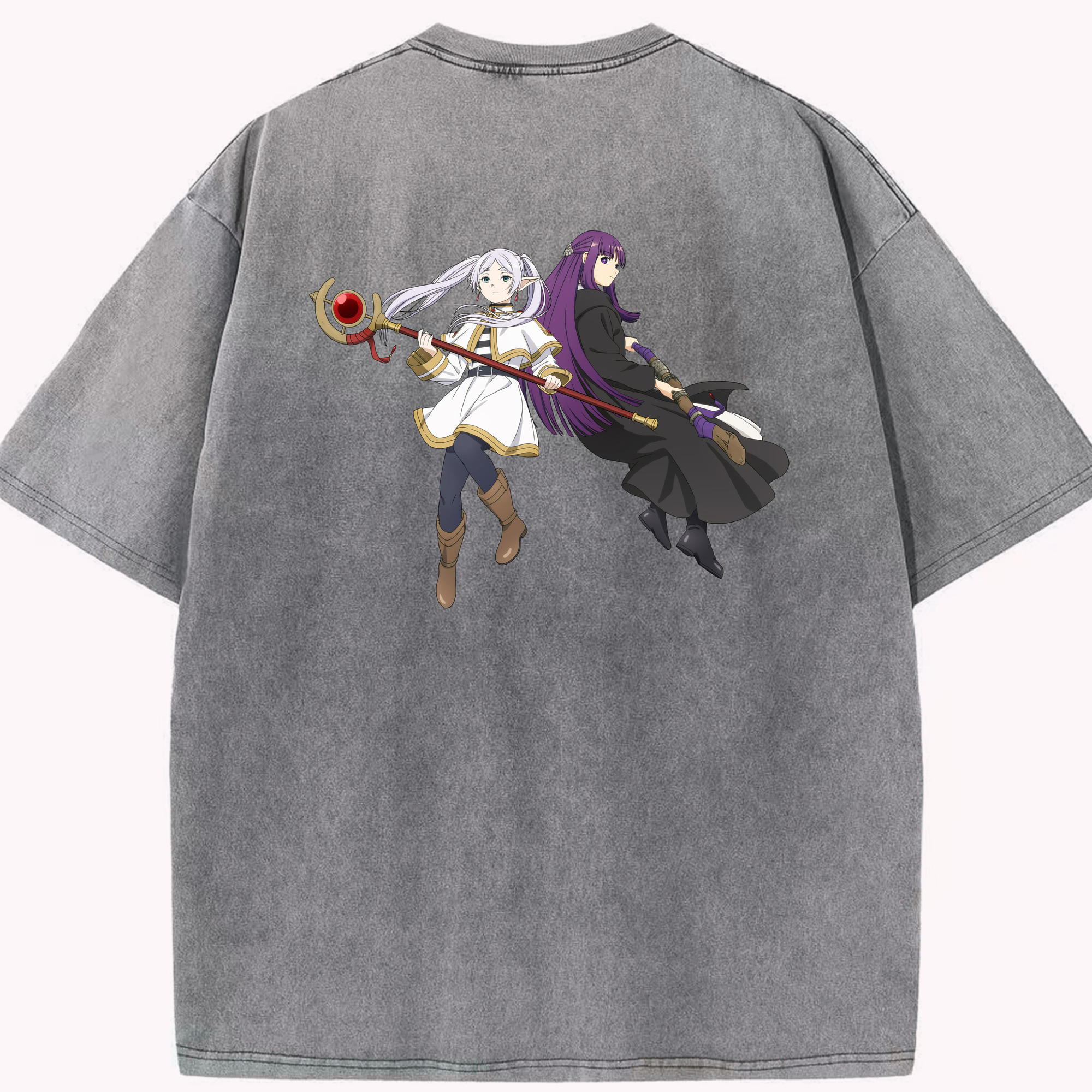 （画像用） 葬送のフリーレン Frieren 綿100% ヴィンテージ風 半袖Tシャツ（背面プリント）