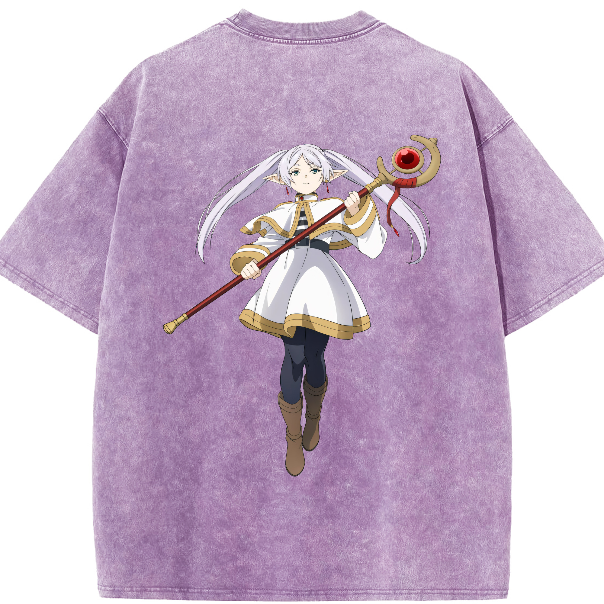 （画像用） 葬送のフリーレン Frieren 綿100% ヴィンテージ風 半袖Tシャツ（背面プリント）