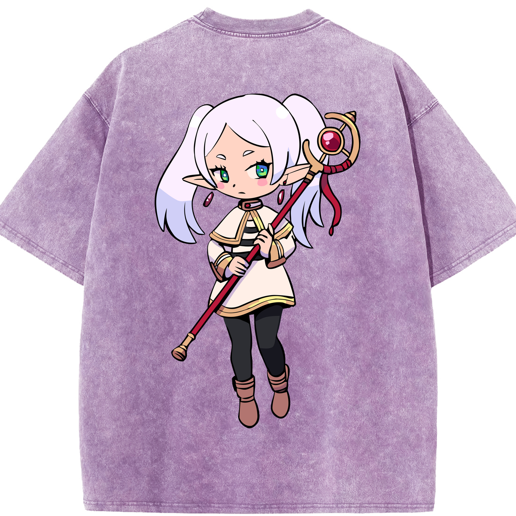 （画像用） 葬送のフリーレン Frieren 綿100% ヴィンテージ風 半袖Tシャツ（背面プリント）
