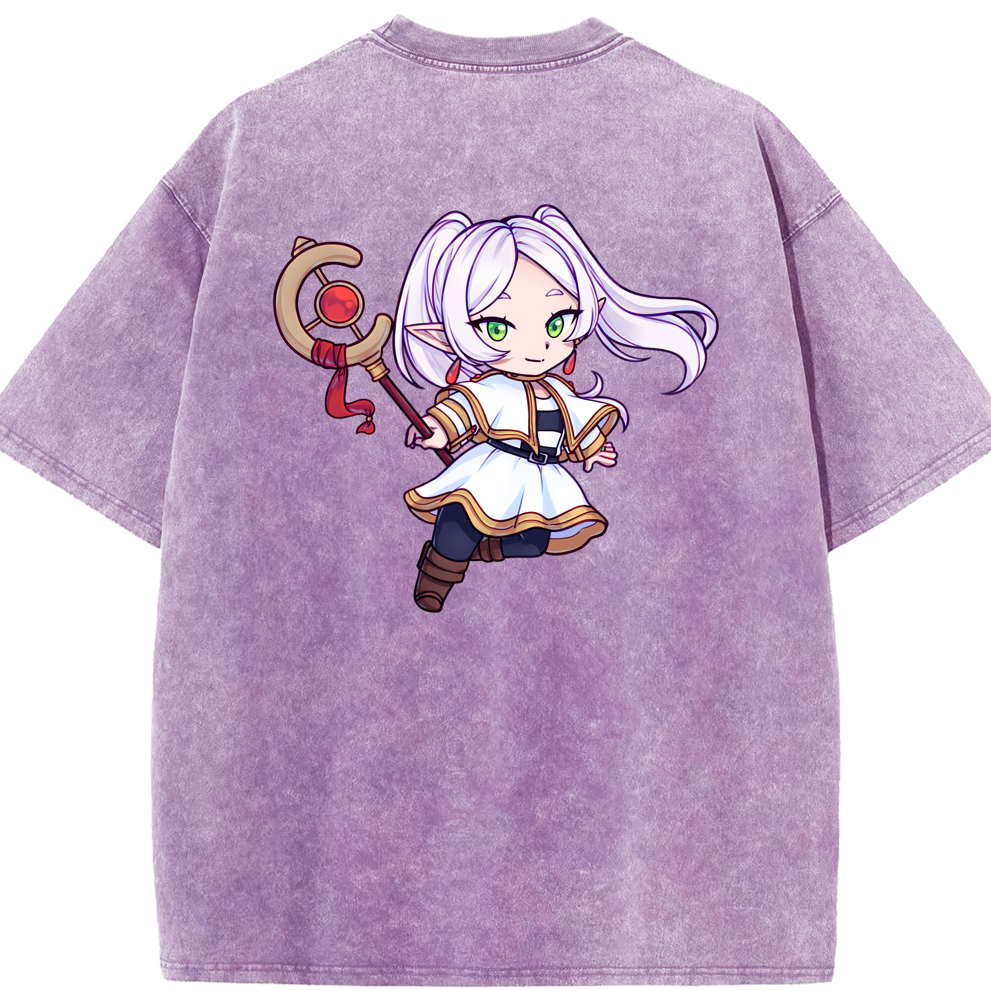 （画像用） 葬送のフリーレン Frieren 綿100% ヴィンテージ風 半袖Tシャツ（背面プリント）