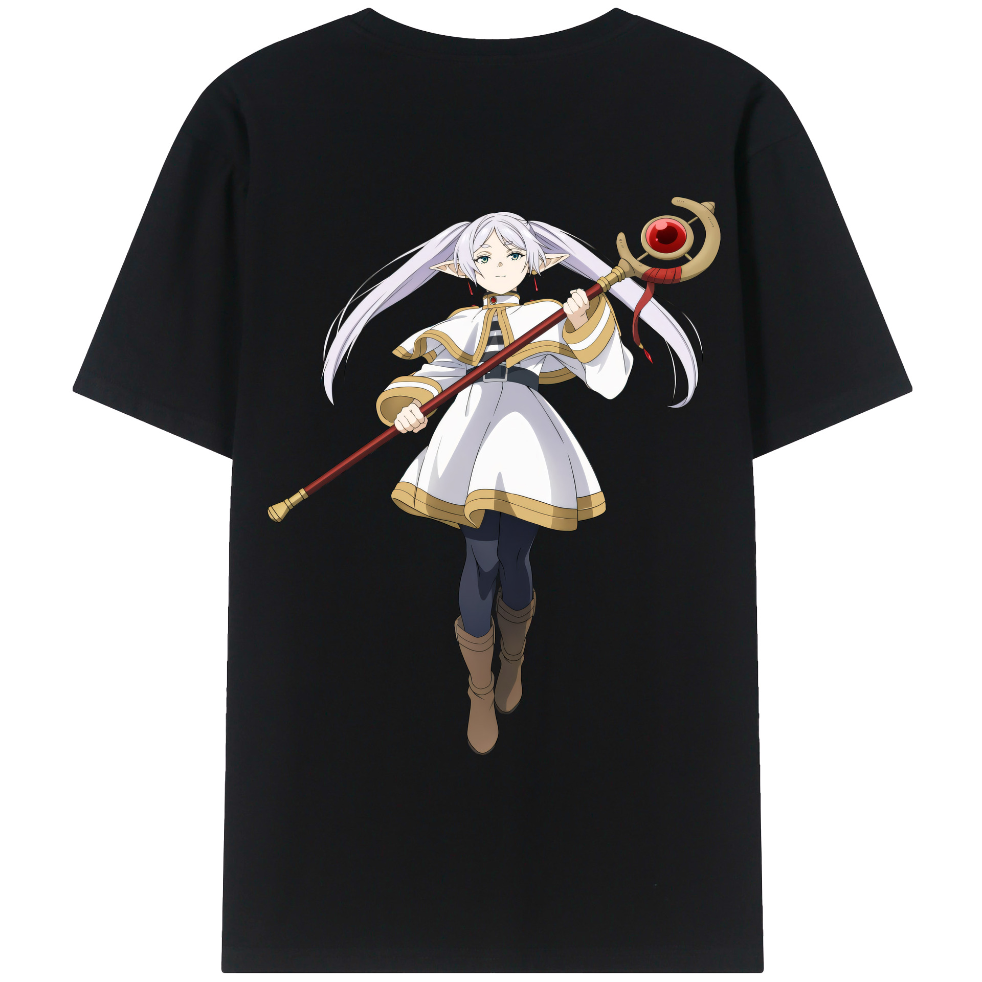 （画像用） 葬送のフリーレン Frieren 綿100％ メンズ半袖Tシャツ（バックプリント） 通気性