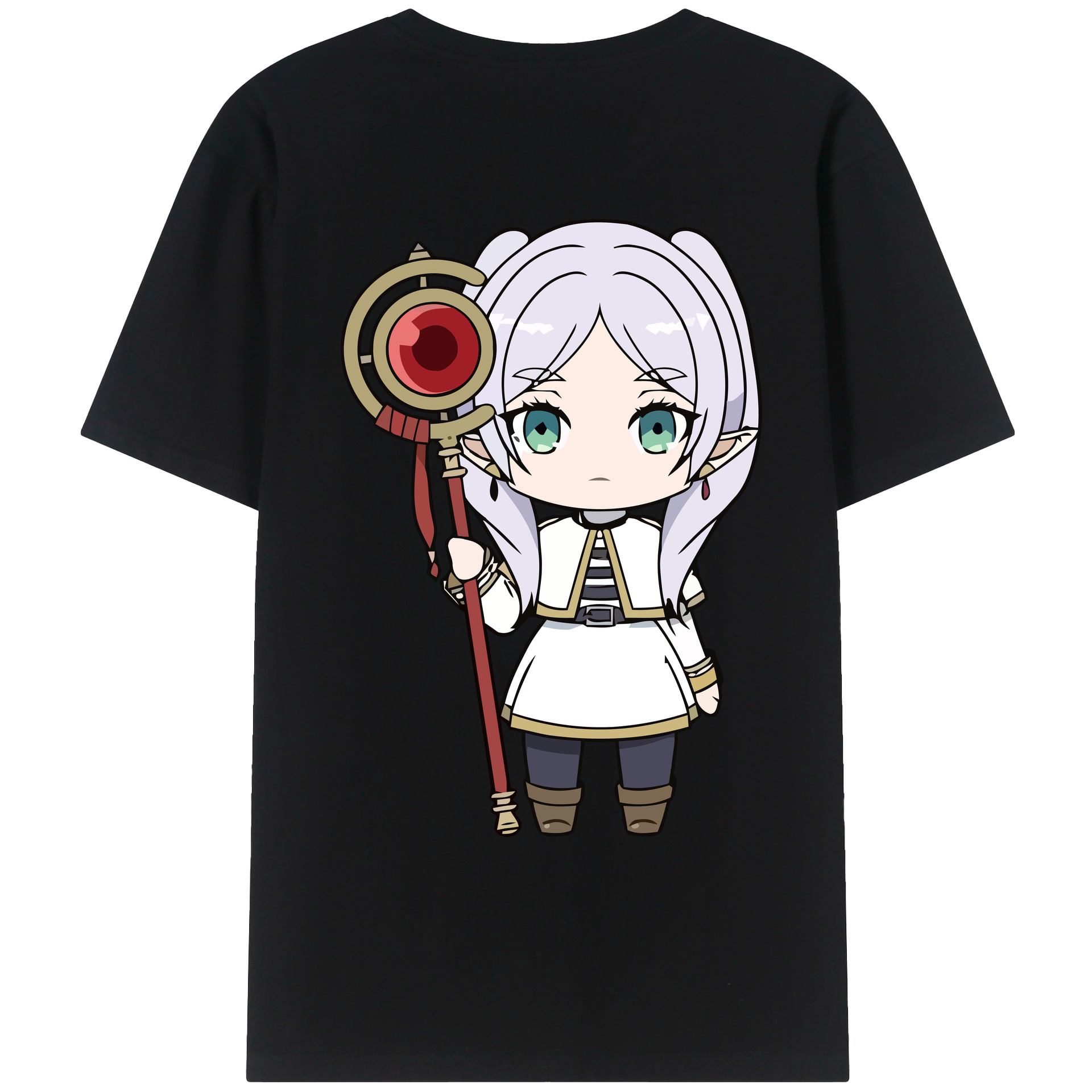 （画像用） 葬送のフリーレン Frieren 綿100％ メンズ半袖Tシャツ（バックプリント） 通気性