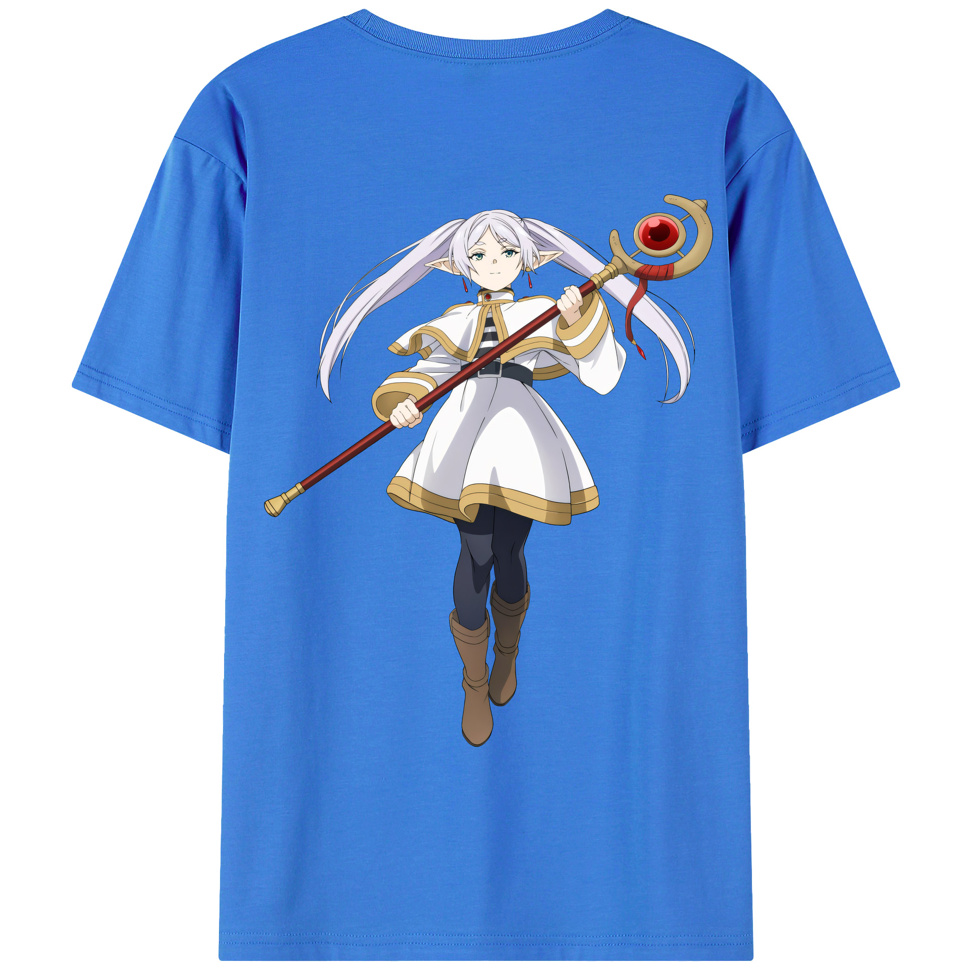 （画像用） 葬送のフリーレン Frieren 綿100％ メンズ半袖Tシャツ（バックプリント） 通気性