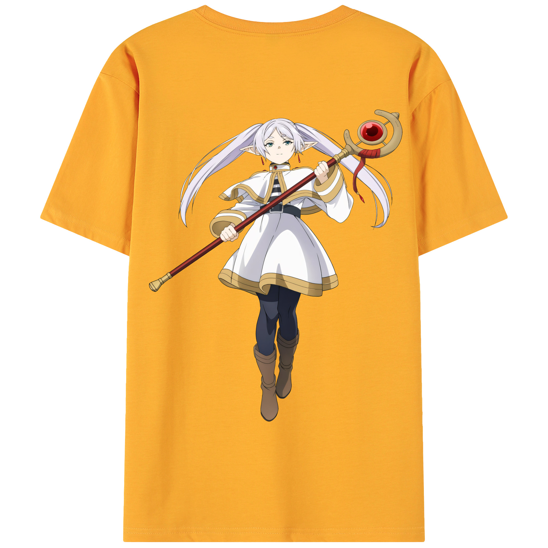 （画像用） 葬送のフリーレン Frieren 綿100％ メンズ半袖Tシャツ（バックプリント） 通気性