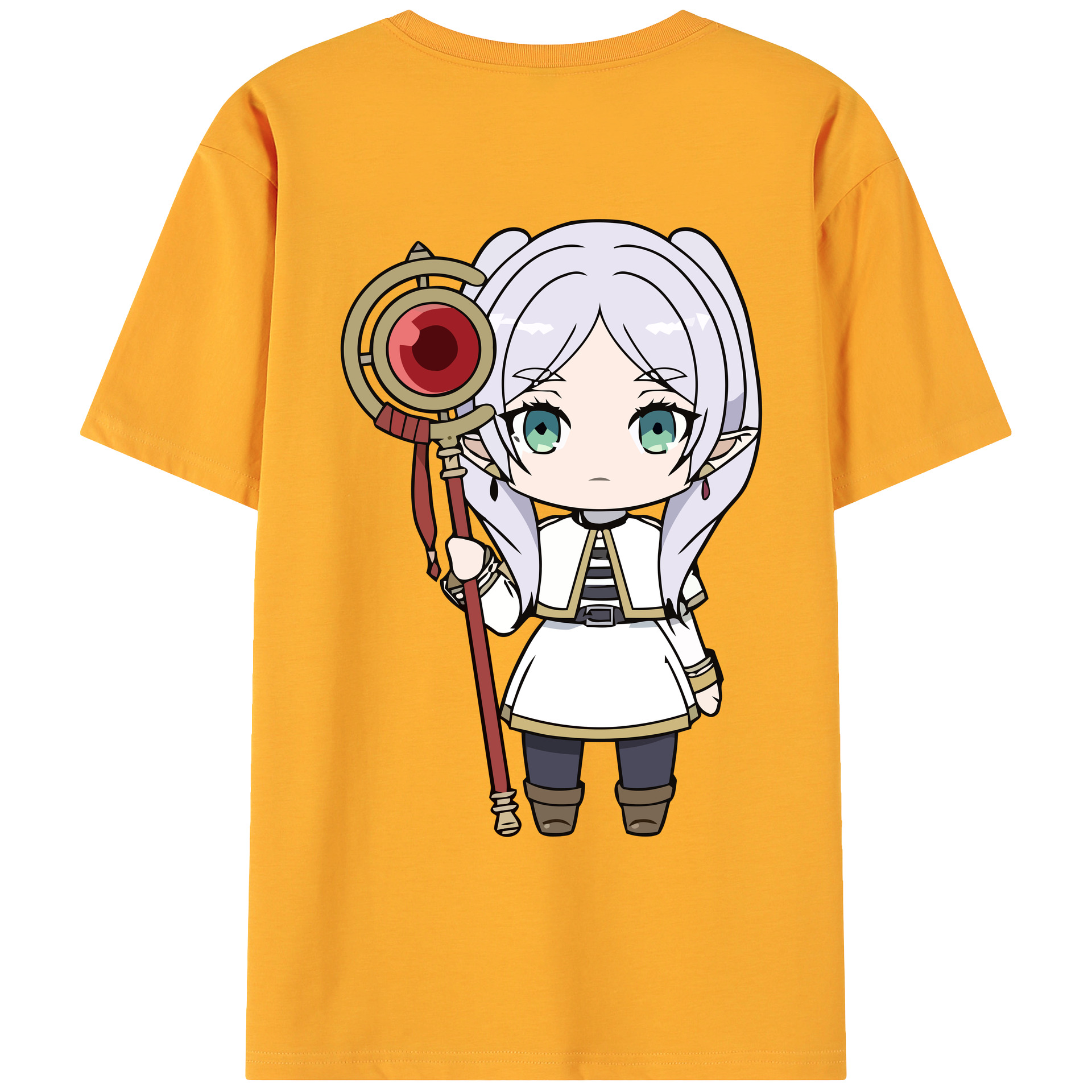 （画像用） 葬送のフリーレン Frieren 綿100％ メンズ半袖Tシャツ（バックプリント） 通気性