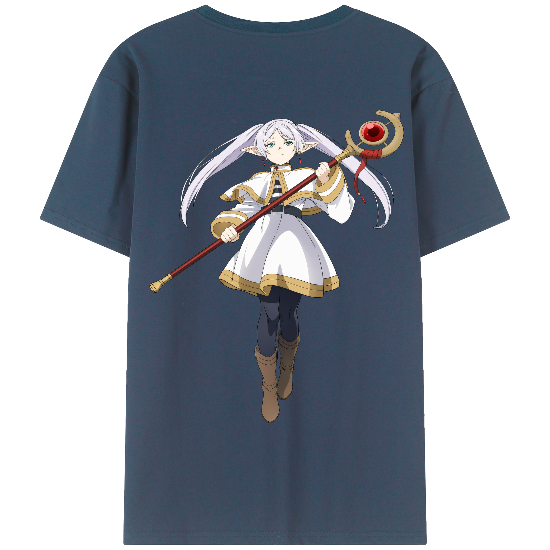 （画像用） 葬送のフリーレン Frieren 綿100％ メンズ半袖Tシャツ（バックプリント） 通気性