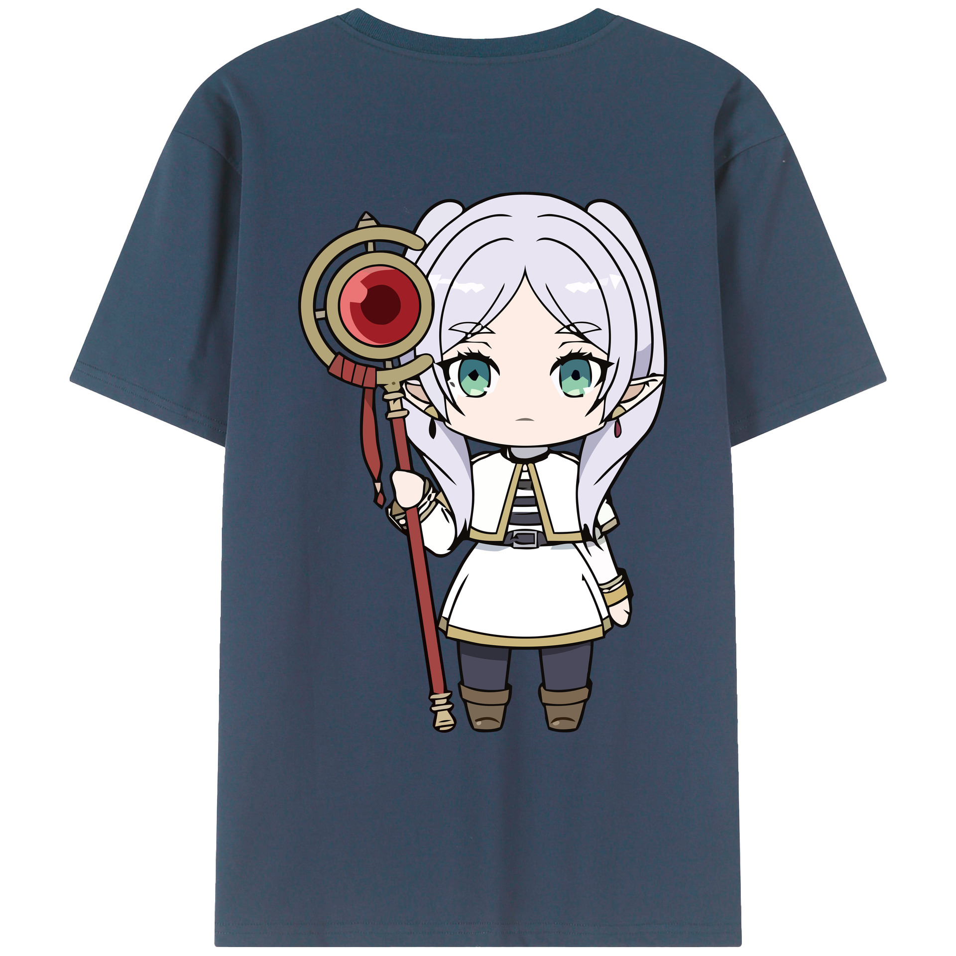 （画像用） 葬送のフリーレン Frieren 綿100％ メンズ半袖Tシャツ（バックプリント） 通気性