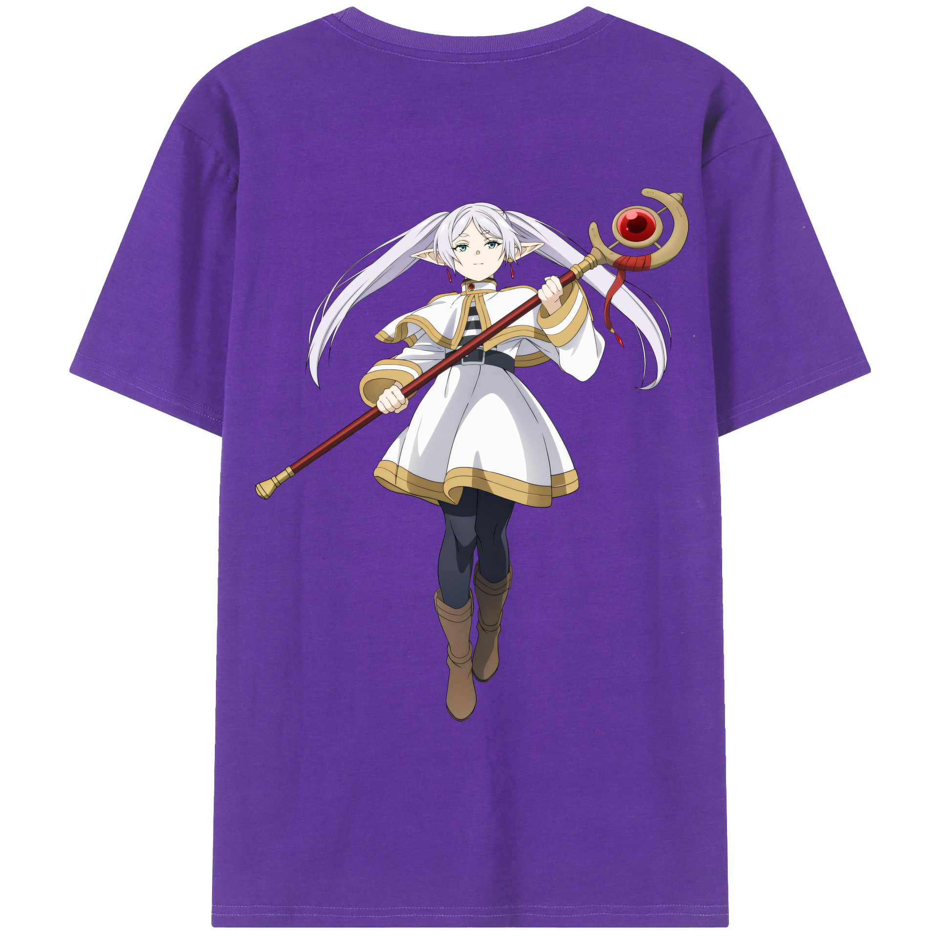 （画像用） 葬送のフリーレン Frieren 綿100％ メンズ半袖Tシャツ（バックプリント） 通気性