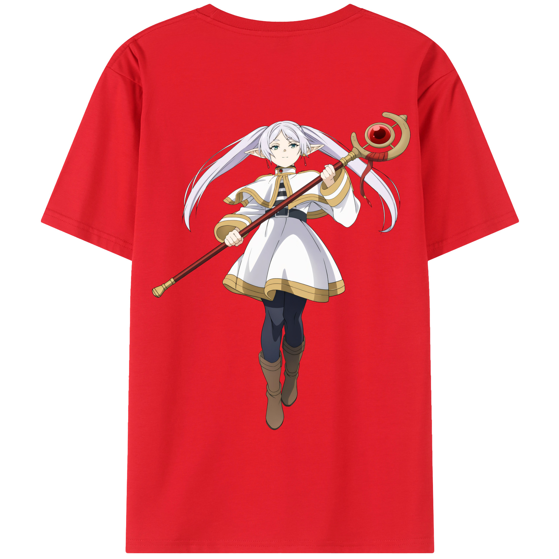 （画像用） 葬送のフリーレン Frieren 綿100％ メンズ半袖Tシャツ（バックプリント） 通気性