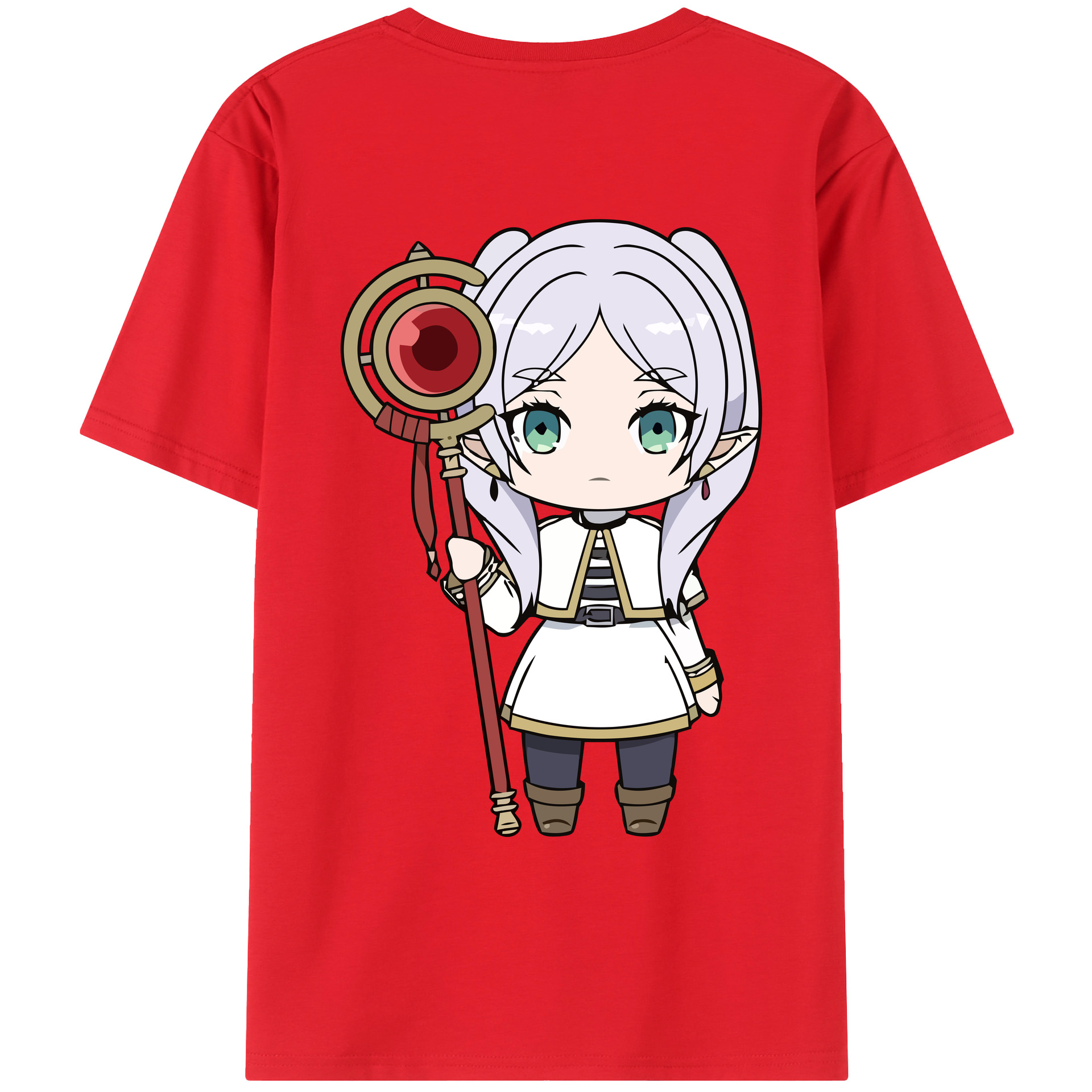 （画像用） 葬送のフリーレン Frieren 綿100％ メンズ半袖Tシャツ（バックプリント） 通気性