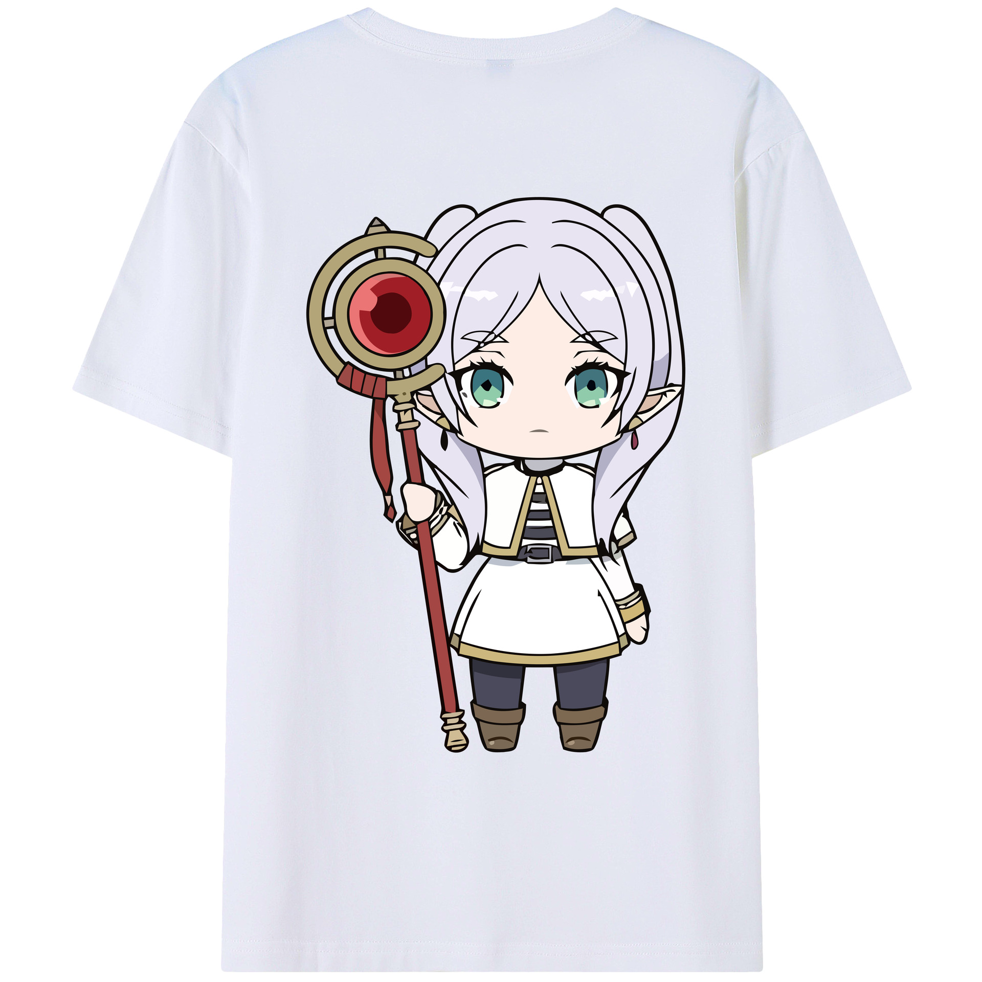 （画像用） 葬送のフリーレン Frieren 綿100％ メンズ半袖Tシャツ（バックプリント） 通気性