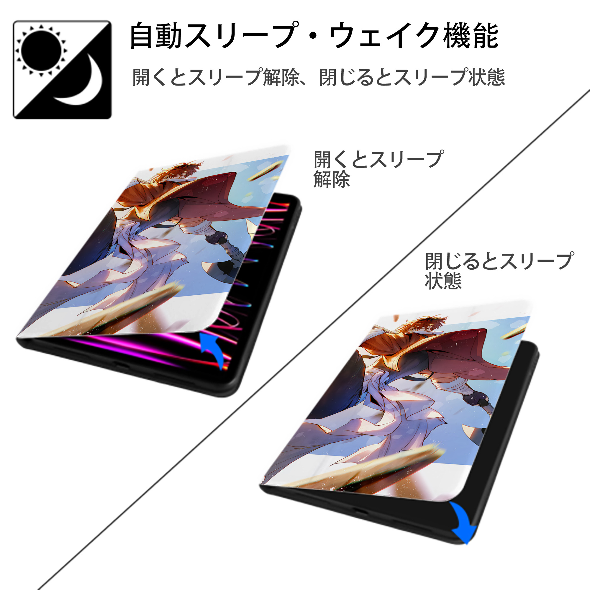 葬送のフリーレン Frieren IPad ケース ブック型 PUレザー TPU 耐衝撃 軽量 薄型 ペン収納なし 全面保護 IPad 各モデル対応