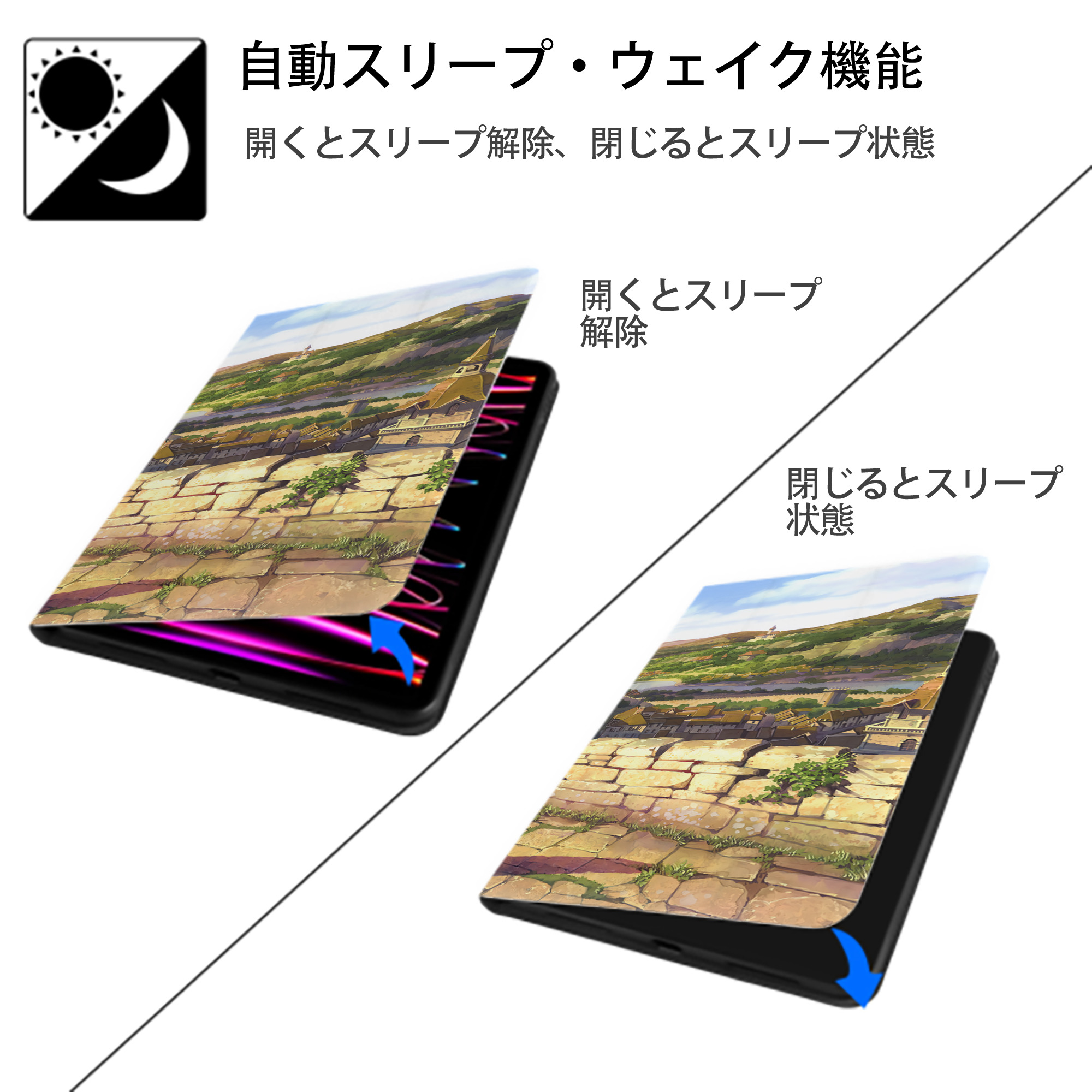 葬送のフリーレン Frieren IPad ケース ブック型 PUレザー TPU 耐衝撃 軽量 薄型 ペン収納なし 全面保護 IPad 各モデル対応