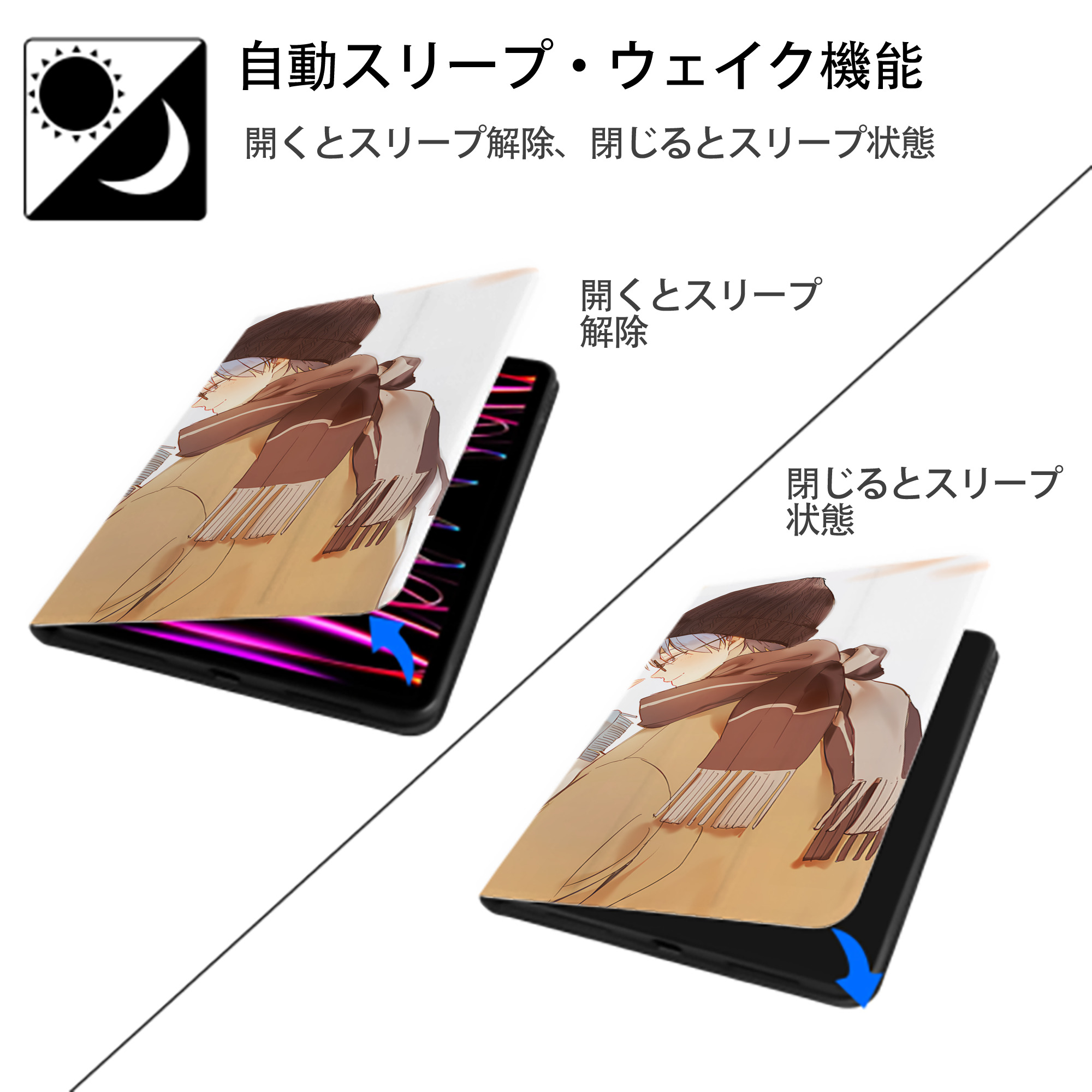 葬送のフリーレン Frieren IPad ケース ブック型 PUレザー TPU 耐衝撃 軽量 薄型 ペン収納なし 全面保護 IPad 各モデル対応